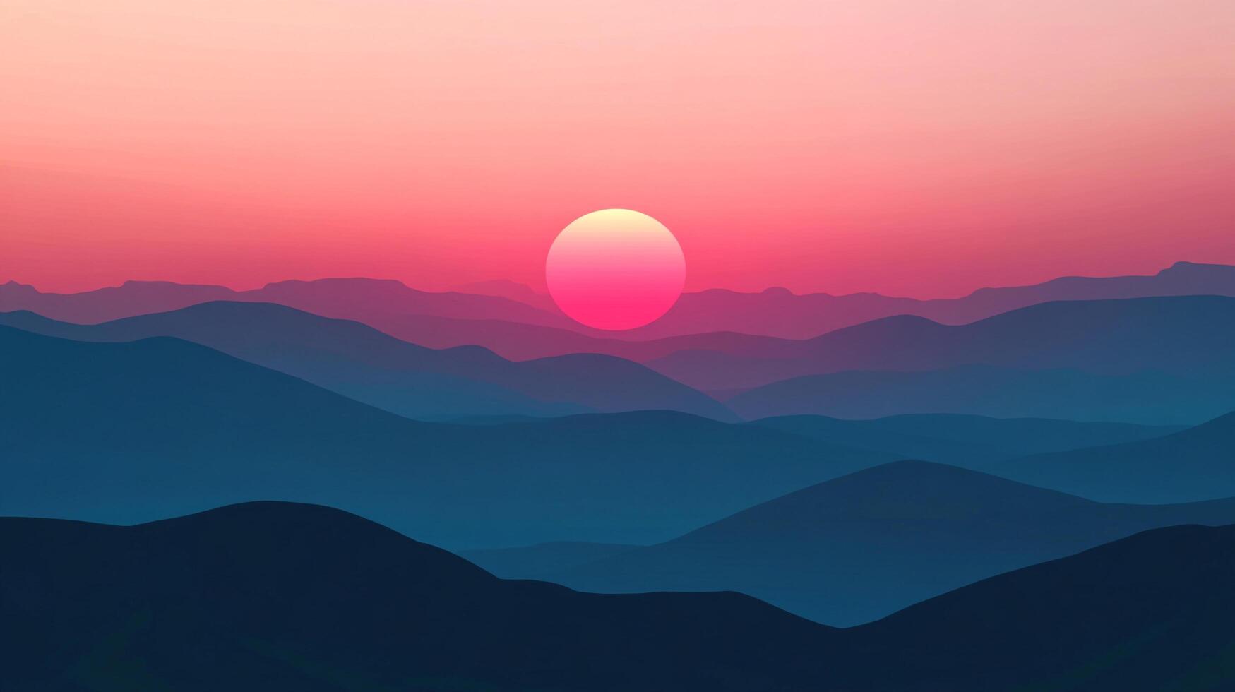Sunset over the mountains, with blue hills silhouetted against a pink and orange sky, creating a serene and peaceful landscape. photo