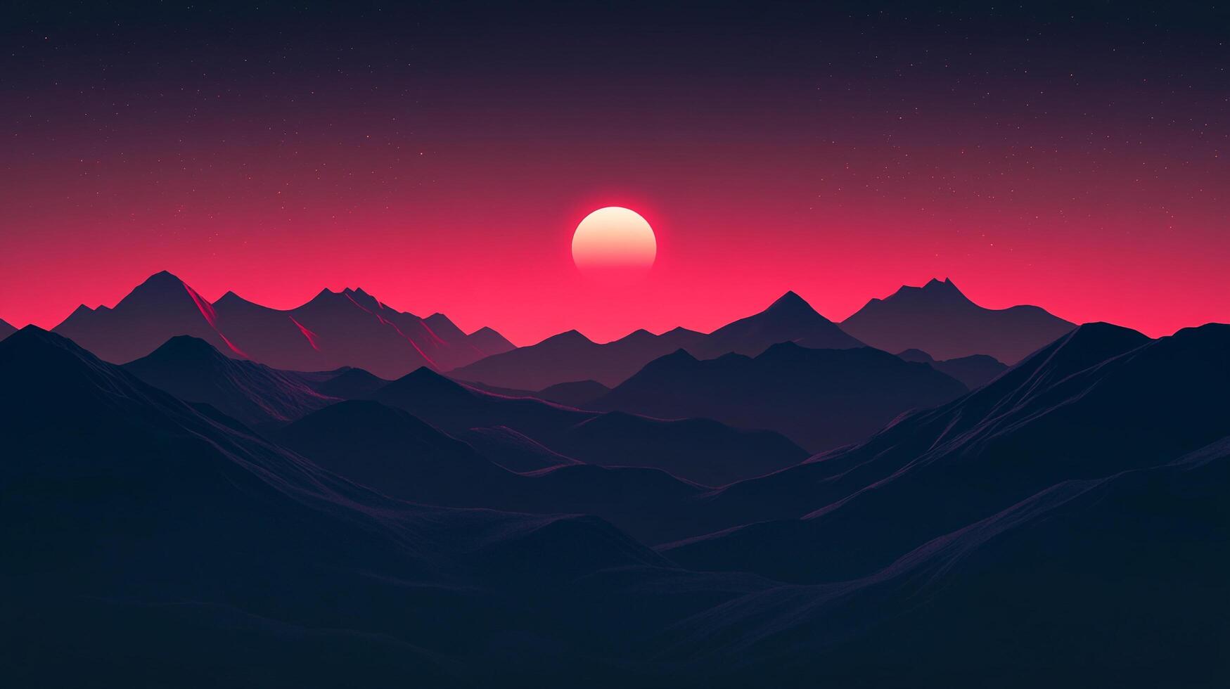 Serene mountain range silhouetted against a vibrant sunset, creating a tranquil landscape under a starlit sky with gradient colors. photo