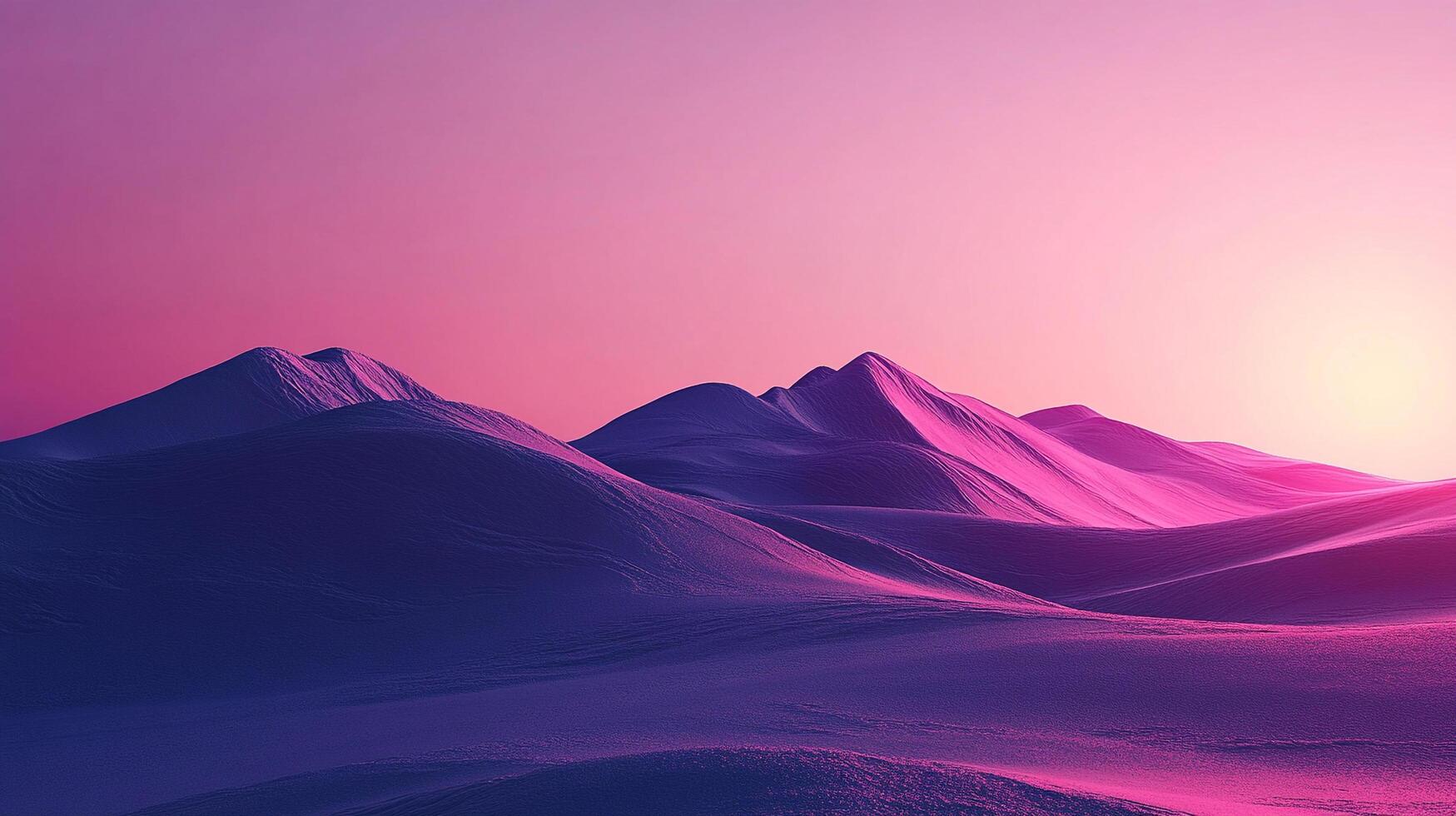 A minimalist landscape with rolling hills under a gradient sky blending soft pinks and deep purples, creating a serene atmosphere. photo