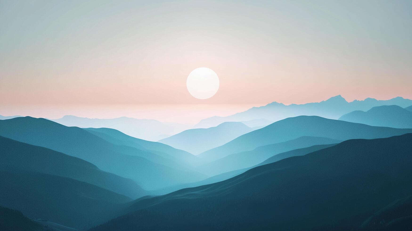 A breathtaking landscape featuring layers of blue mountains under a soft sunrise, creating a serene and calming atmosphere. Escape to nature's embrace. photo