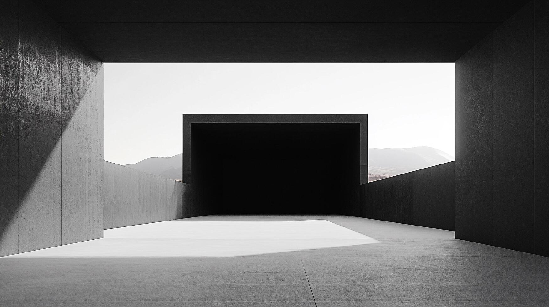 Architectural abstract composition of a brutalist structure, emphasizing lines, light and shadow in a minimalist, concrete environment. photo