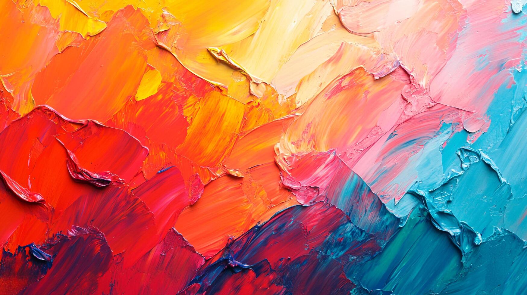 Colorful abstract oil painting featuring thick textured brushstrokes, blending vibrant hues in a visually appealing composition. photo