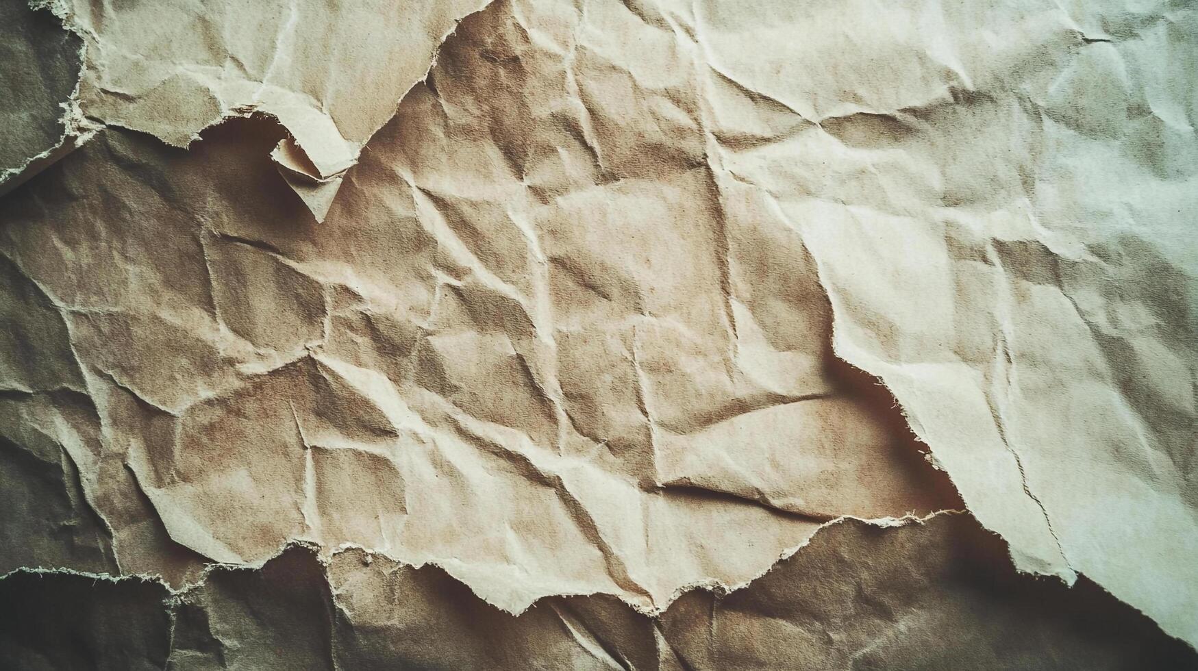 Crumpled brown textured paper with rugged edges showcases a raw, aged aesthetic perfect for backgrounds or creative compositions. photo