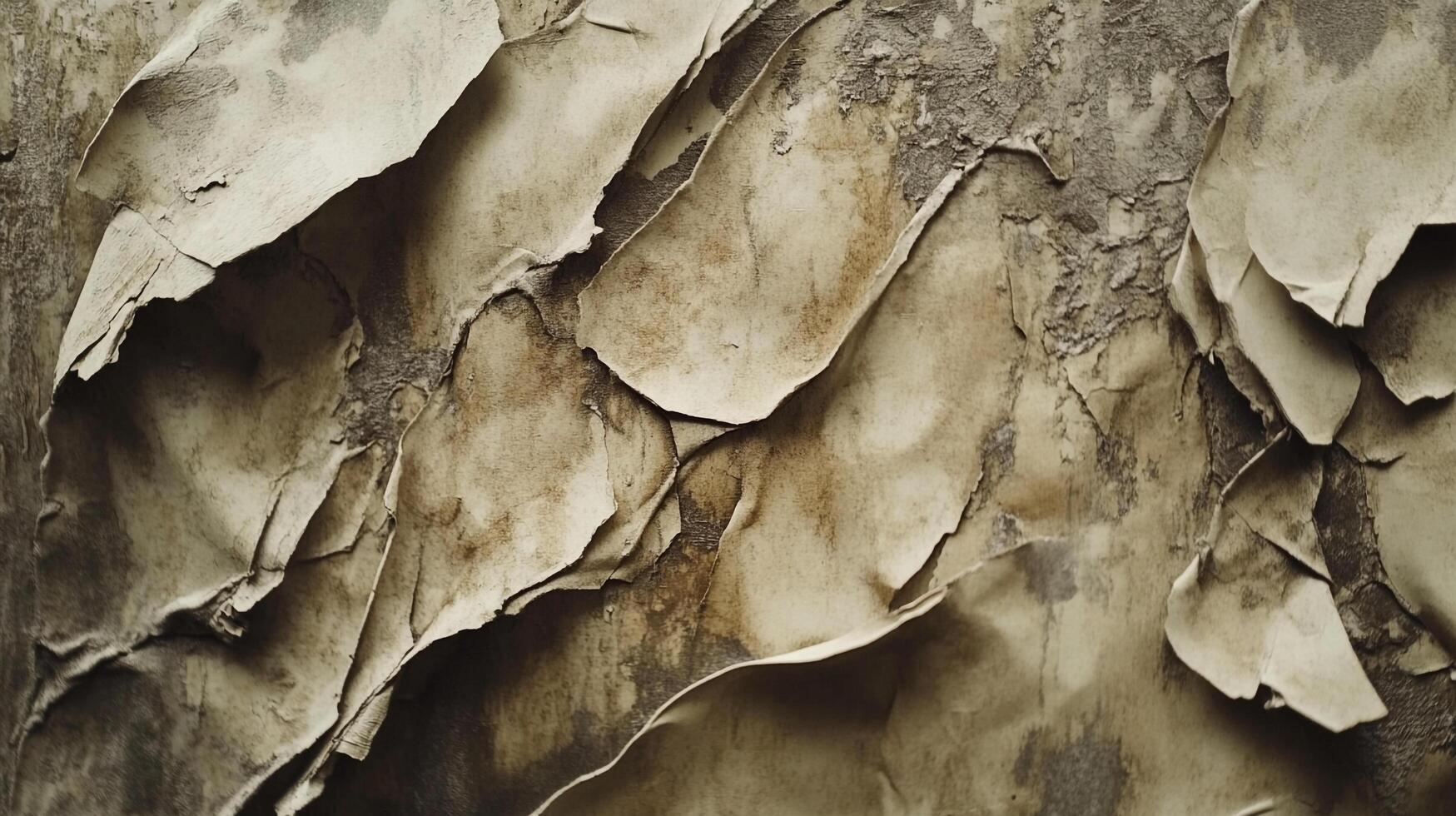 Distressed texture of aged peeling paint, creating a weathered aesthetic with layers of cracks and decay. Rich texture surface, grunge style. photo