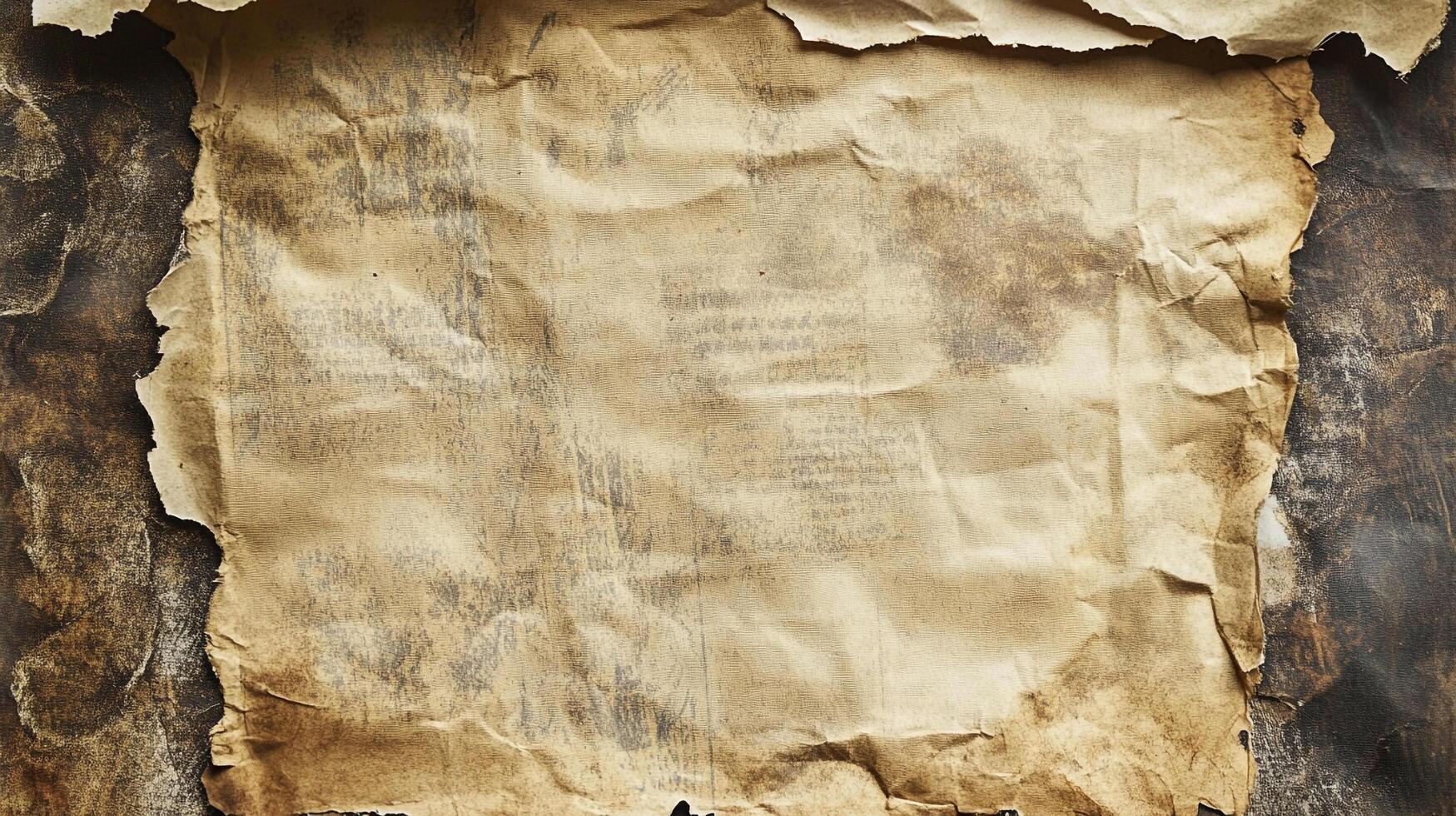 Distressed paper texture with crumpled edges and vintage appearance, evoking a sense of history and age on a weathered surface. photo