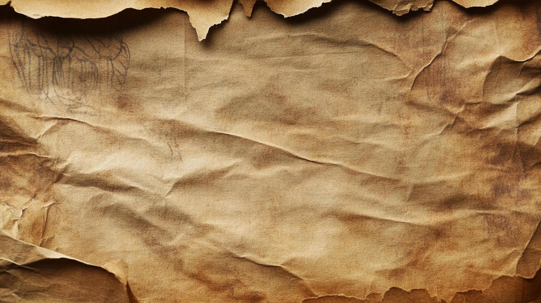 Antique paper surface with creases and distressed edges, evoking a sense of age, texture, and historical documents. Light and shadow play. photo