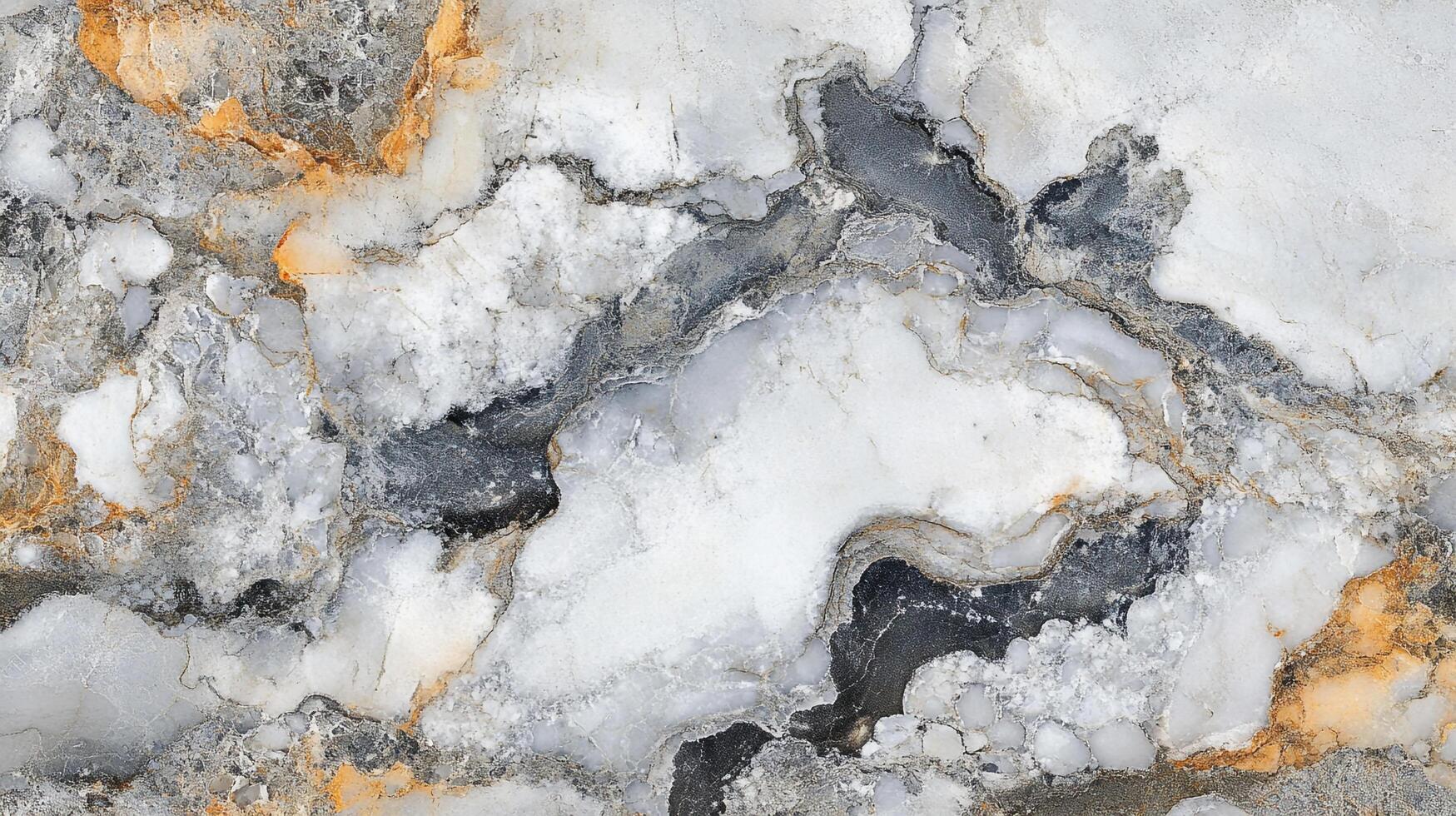 Detailed marble slab with swirls of white, gray and gold. The texture is smooth and polished, perfect for interior design accents. photo