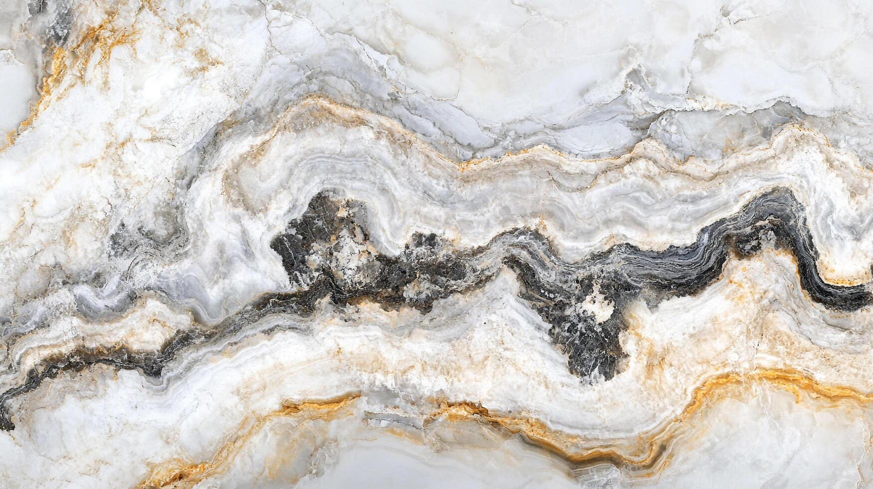 Swirling patterns of white, grey, and black create a luxurious marble texture with veins of gold, offering a sophisticated aesthetic. photo