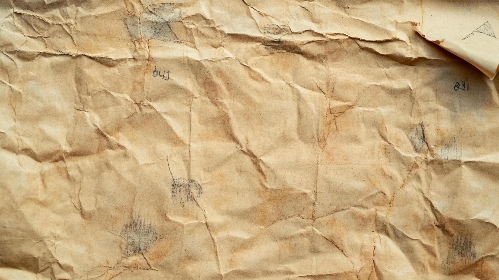 Vintage paper texture featuring wrinkles, hand-drawn sketches, and faded writing, creating an aged and mysterious look for backgrounds photo