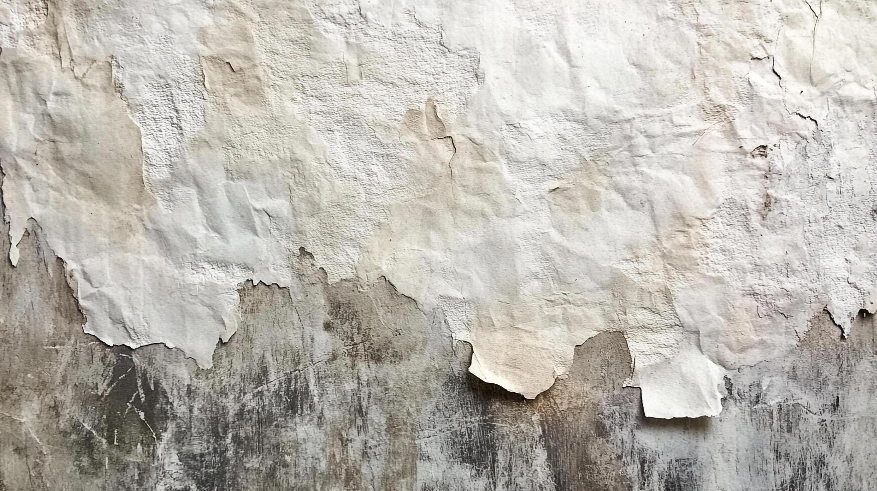 Weathered wall texture featuring peeling layers of paint, creating a distressed and aged appearance with a blend of whites and grays. photo