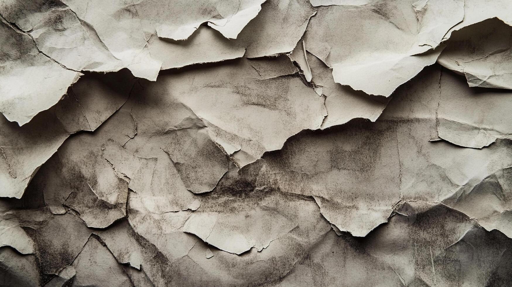 A textured surface of crumpled, aged paper creates a dynamic pattern of light and shadow, evoking a sense of history. photo