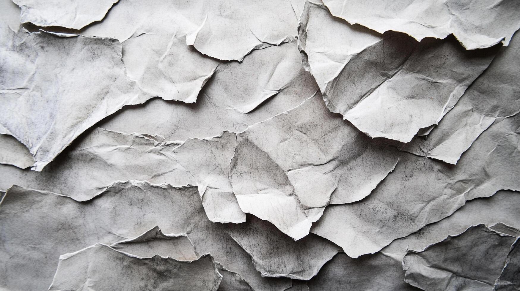Abstract artwork featuring layered, torn paper with subtle grayscale tones, creating a textured and visually intriguing composition. photo