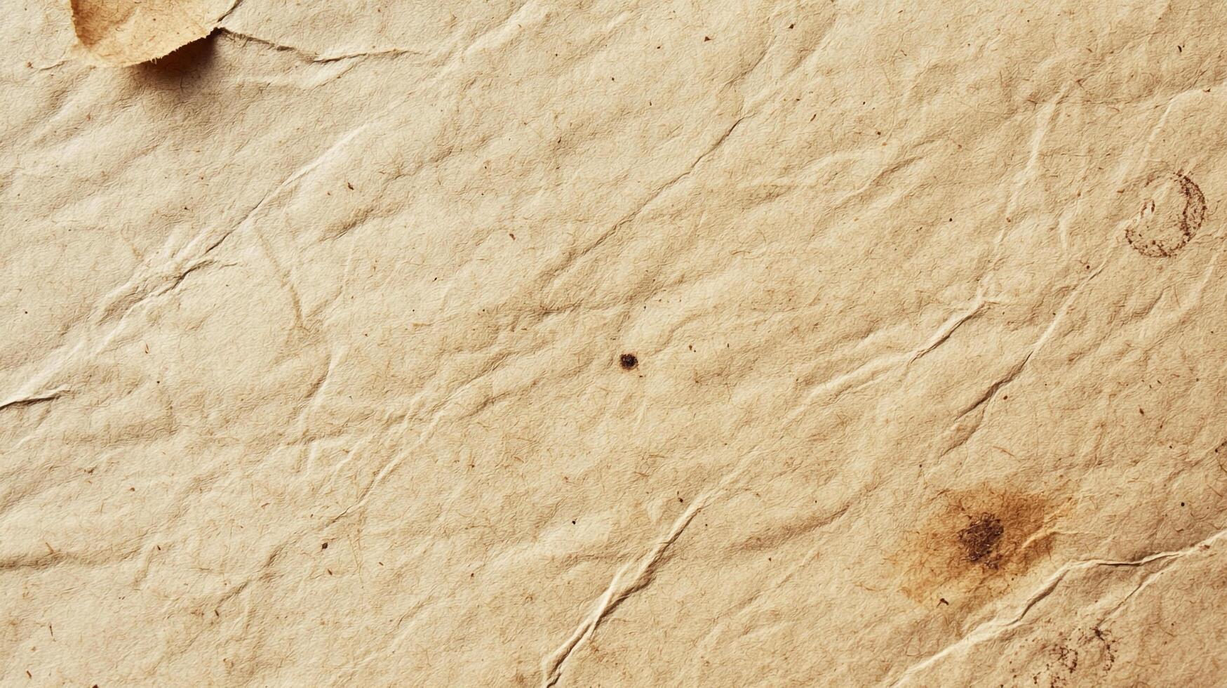 Close-up of aged paper with wrinkles, spots, and stains. Vintage texture for backgrounds and artistic projects. Warm, neutral color palette. photo