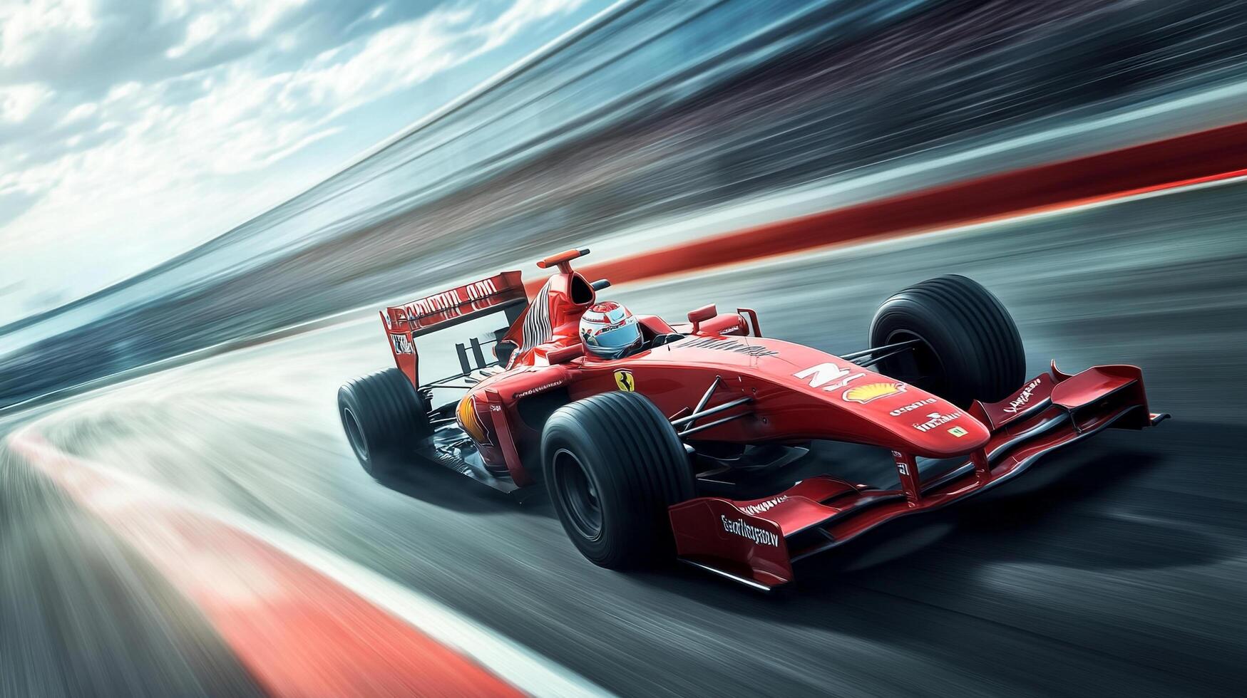 Crimson race car speeding along the track, pushing limits in thrilling motorsport competition. Fast, sleek, powerful performance. photo