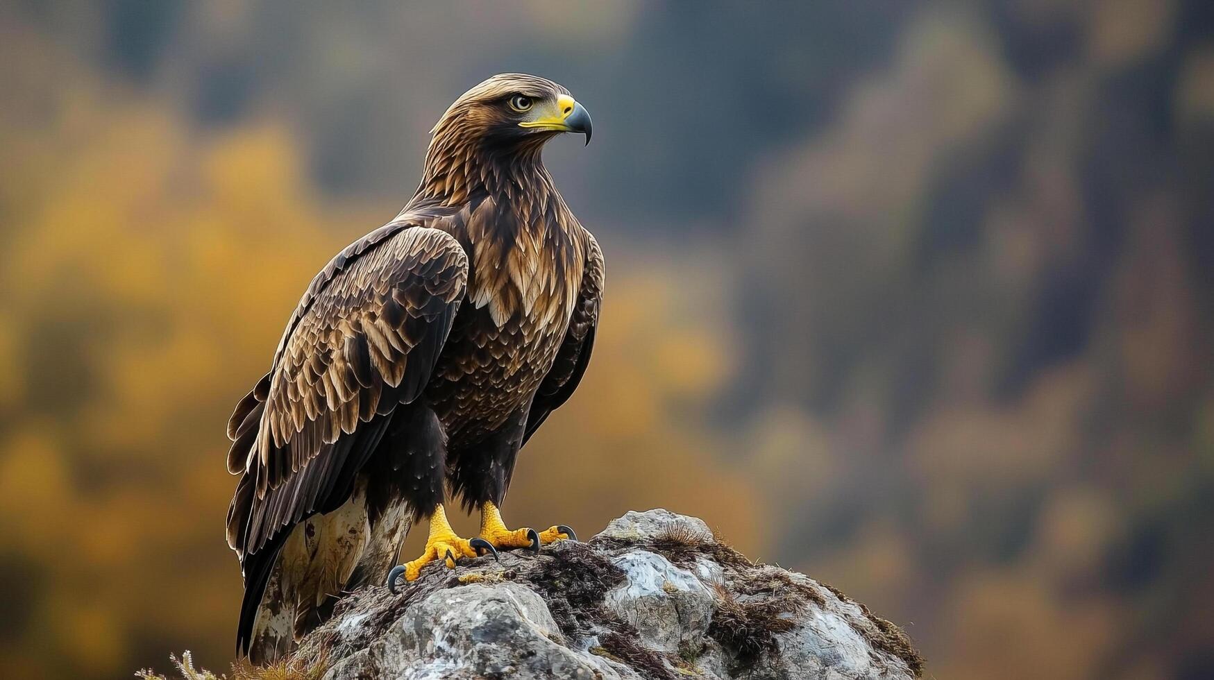 Majestic eagle perched on a rocky outcrop, surveying its domain with keen eyes, showcasing its golden plumage in the warm light. photo