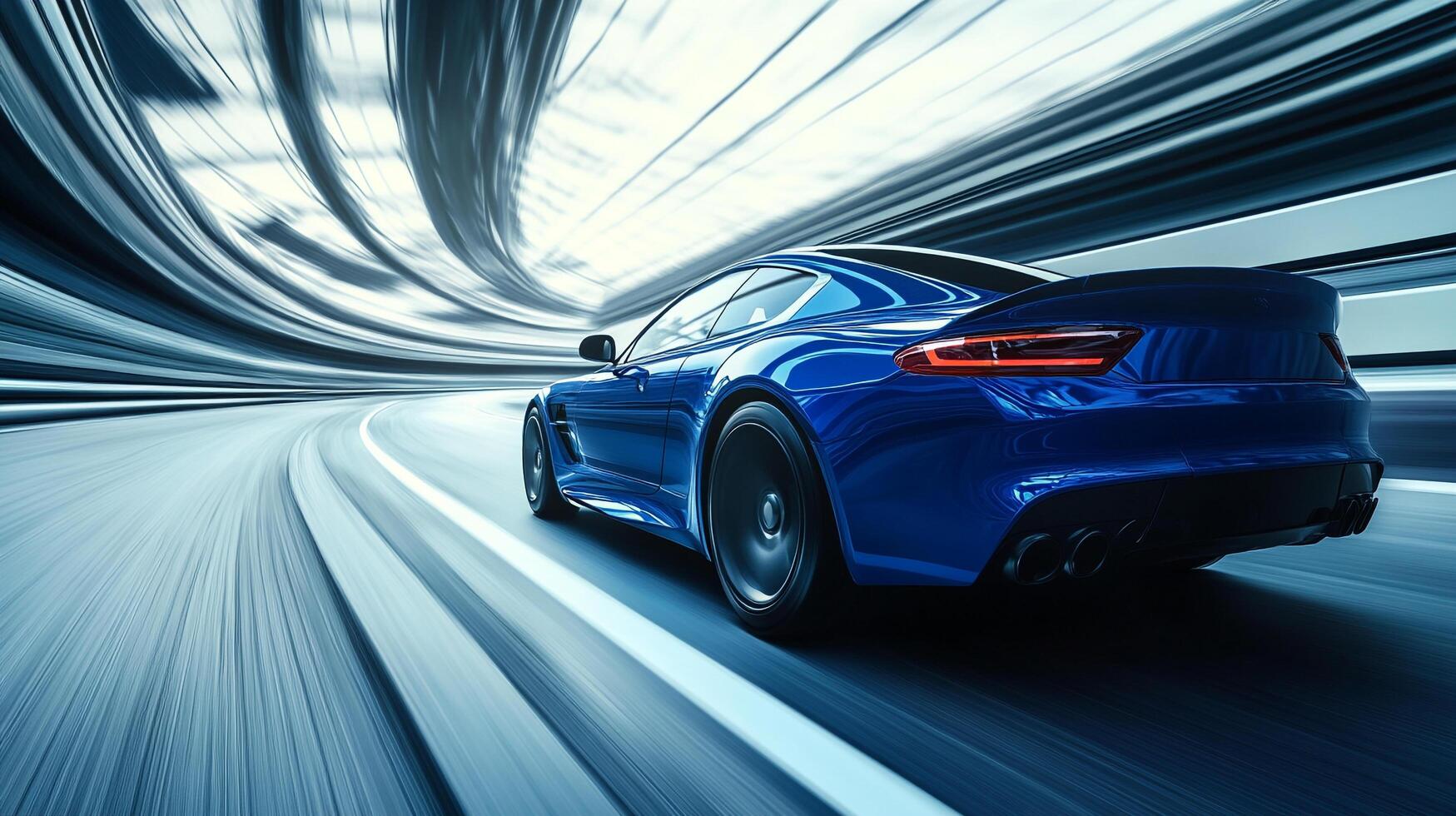 Experience exhilarating speed with a blue car, captured in motion with abstract streaks, hinting at advanced automotive engineering. photo
