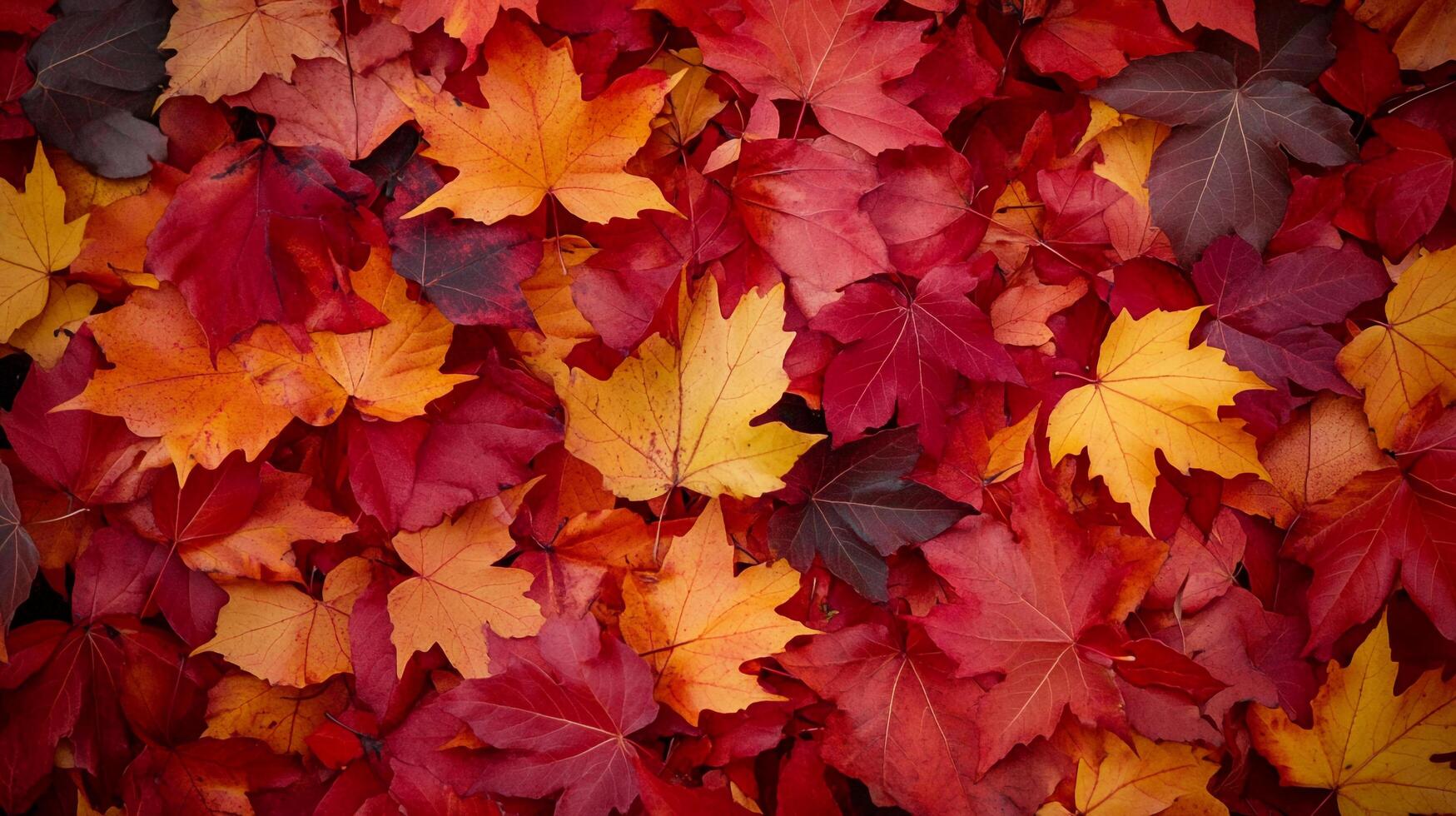 A vibrant carpet of autumn leaves displays a symphony of colors, ranging from deep reds to oranges and yellows, signaling the season's change. photo