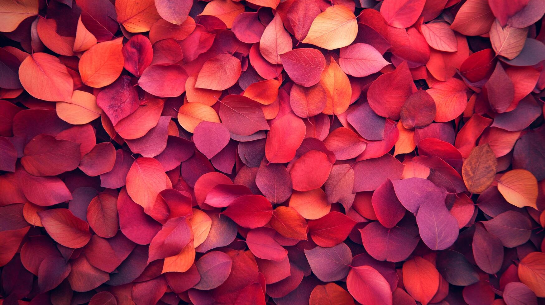 A vibrant tapestry of fallen leaves in warm reds, oranges, and purples creates a captivating autumn display of color and texture. photo