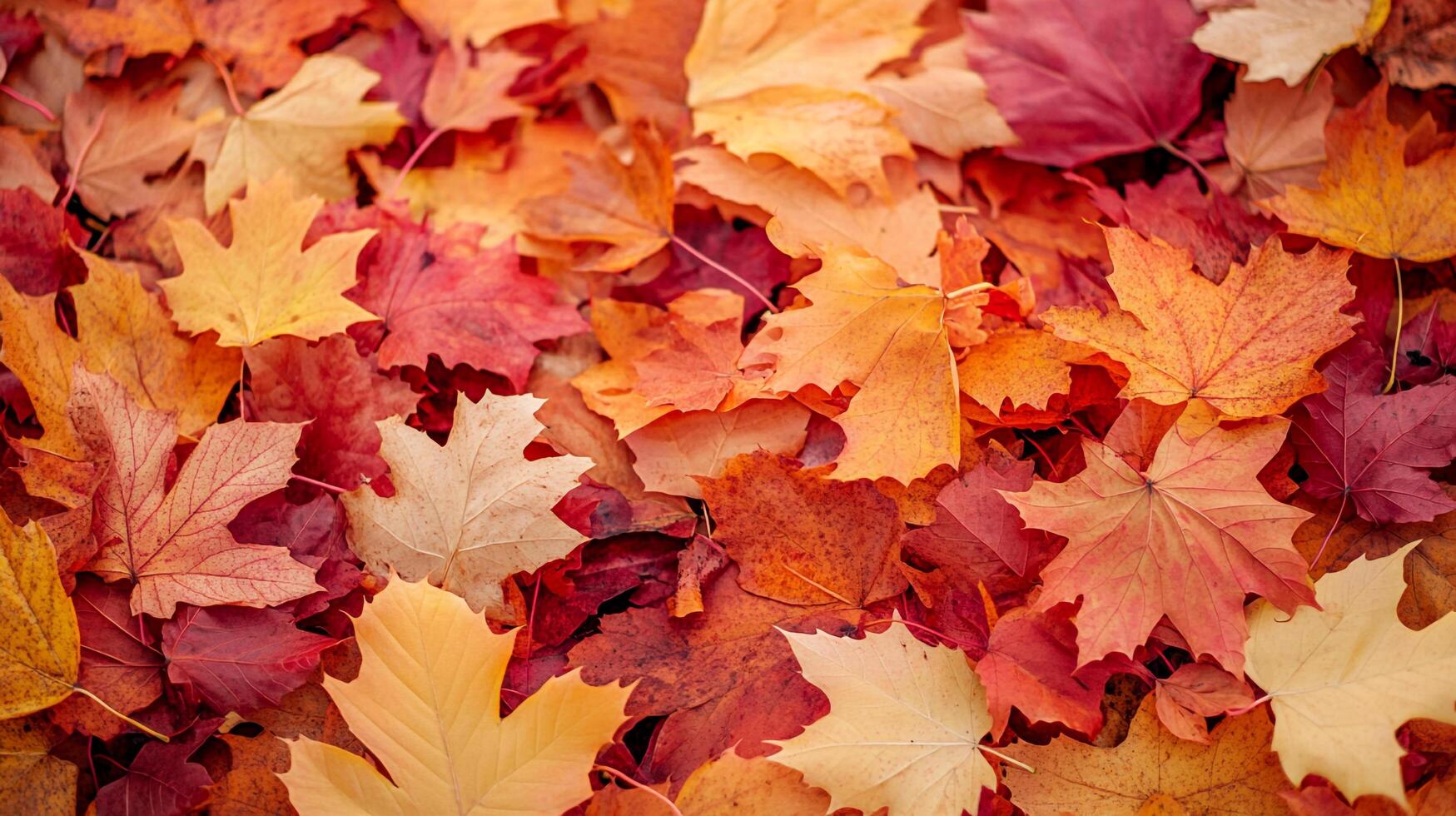A vibrant collection of autumn foliage displaying a colorful gradient of red, orange, and yellow hues spread throughout the image photo