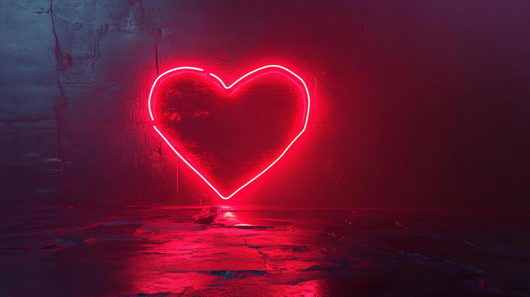 A vibrant neon heart casts a warm red glow on a textured surface, creating a romantic and eye-catching scene with modern allure. photo