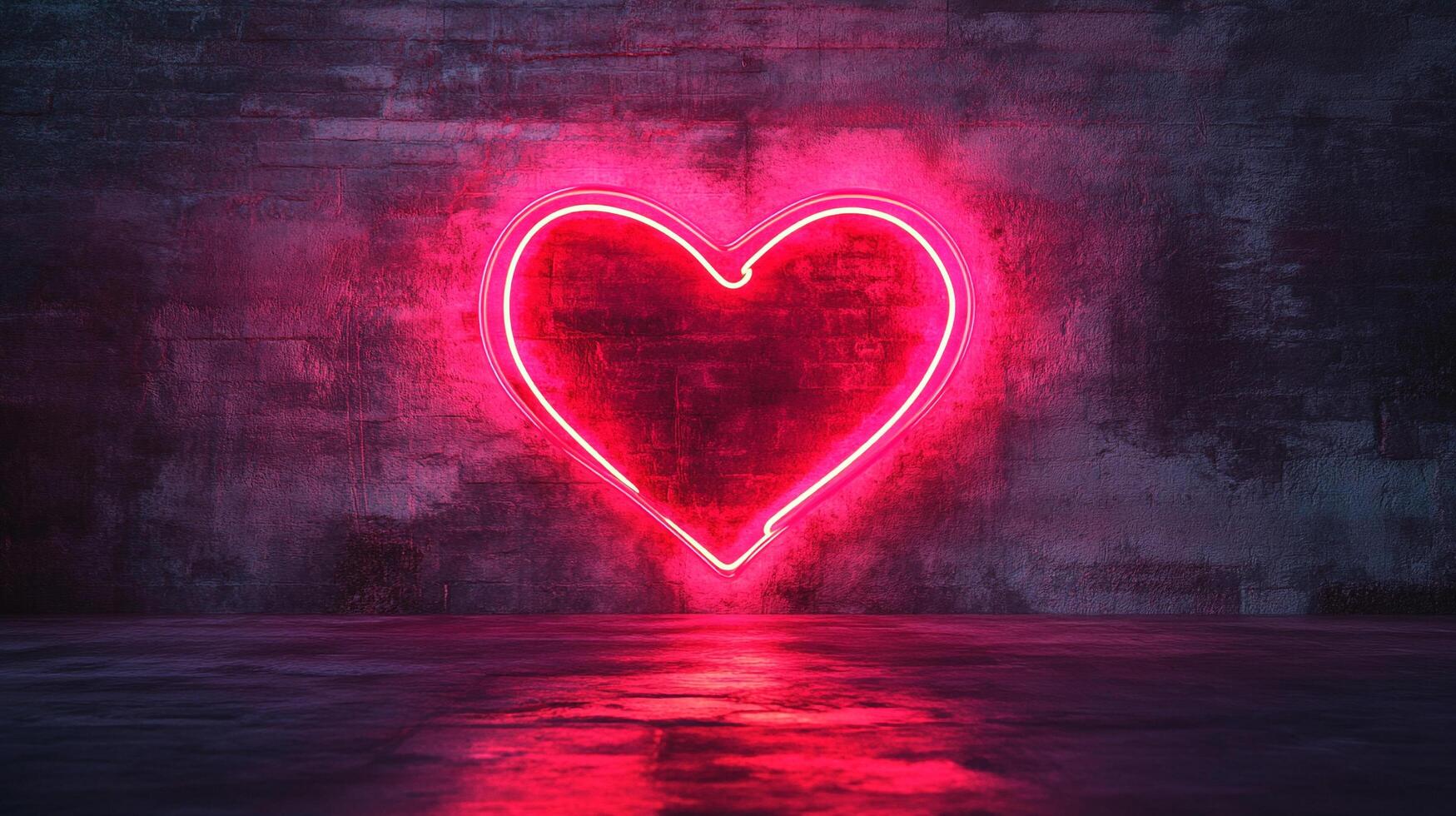 Neon heart sign on a textured wall, casting reflections on the floor. Love, passion, and modern aesthetics are beautifully intertwined. photo