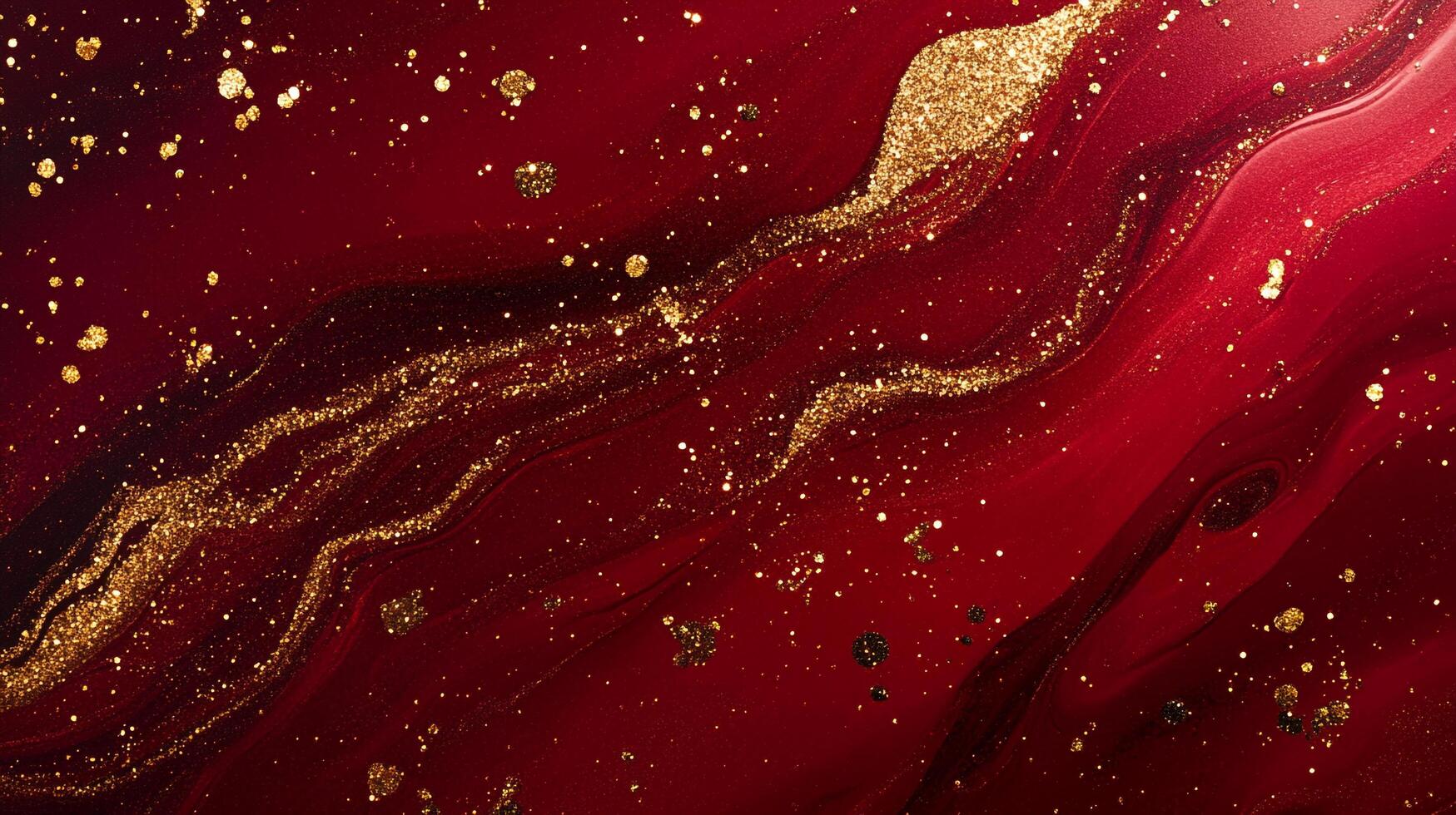 Abstract fluid art with a rich, deep red color palette and shimmering gold accents evokes luxury and sophistication. Elegant artwork. photo