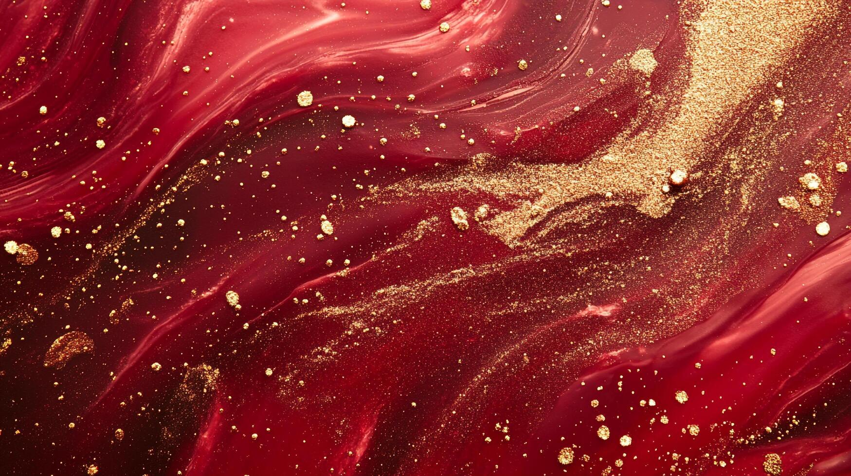 Abstract painting featuring flowing red shades complemented by shimmering gold accents, creating a dynamic and luxurious texture. photo