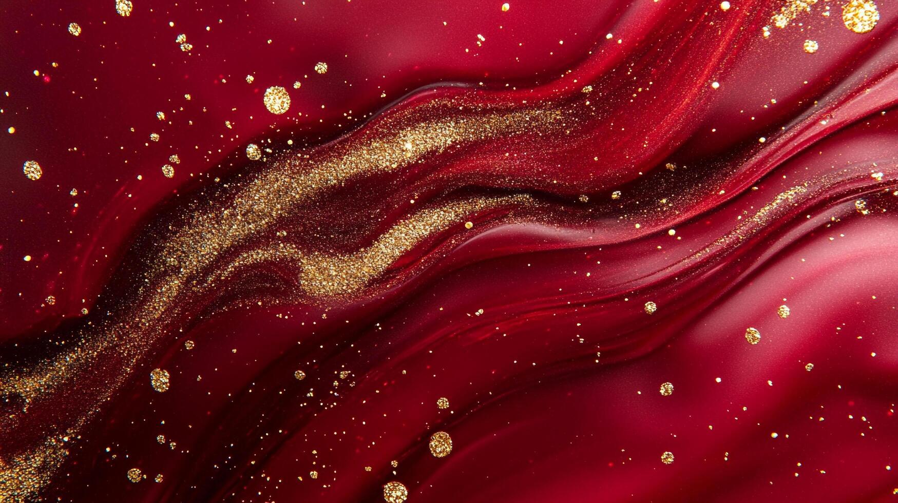 Striking fluid art with a crimson backdrop highlighted by shimmering gold accents, creating a dynamic flow of color and texture. photo