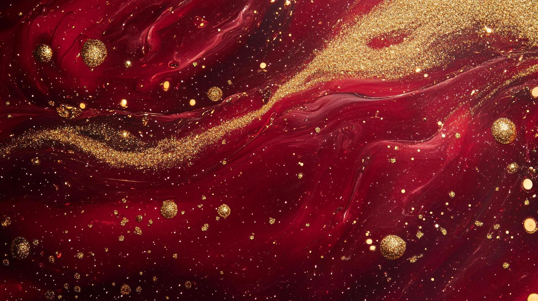 Abstract red and gold textured background resembling a cosmic nebula or a swirling fluid with glitter, exuding luxury and artistic appeal. photo