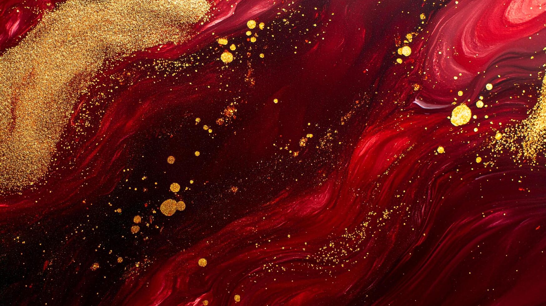 Abstract painting with dynamic swirls of red and gold. A luxurious texture evoking elegance and fluid movement. Modern Art, Contemporary style. photo
