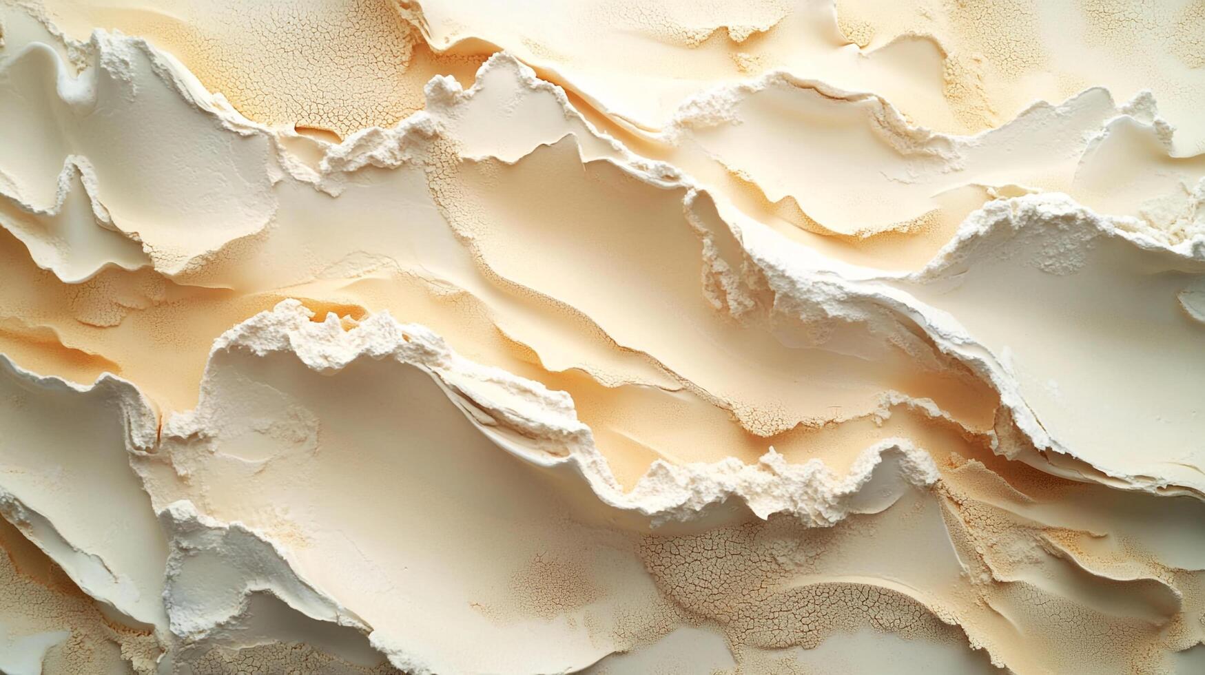Abstract cream patterns resemble layers of rock formations with soft, pastel color gradients creating visual depth and texture. photo