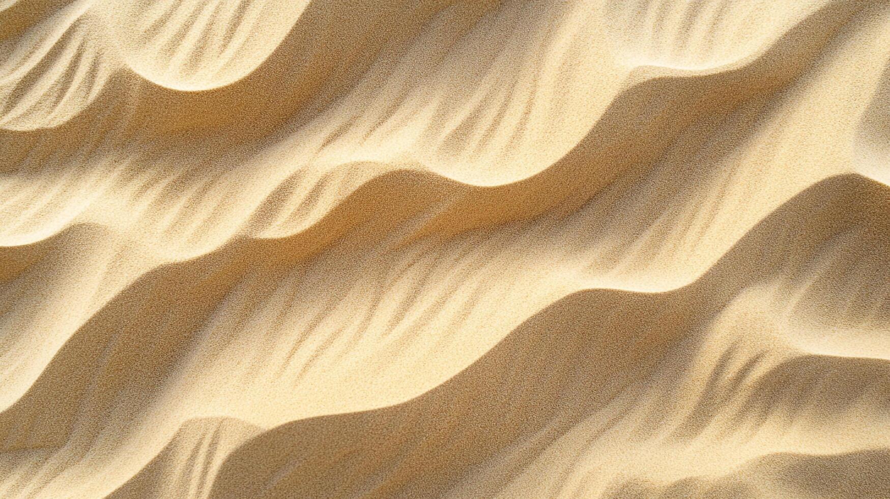 Golden desert dunes texture, rippled by the wind, creating beautiful patterns. The sun casts soft shadows, adding depth to the landscape. photo