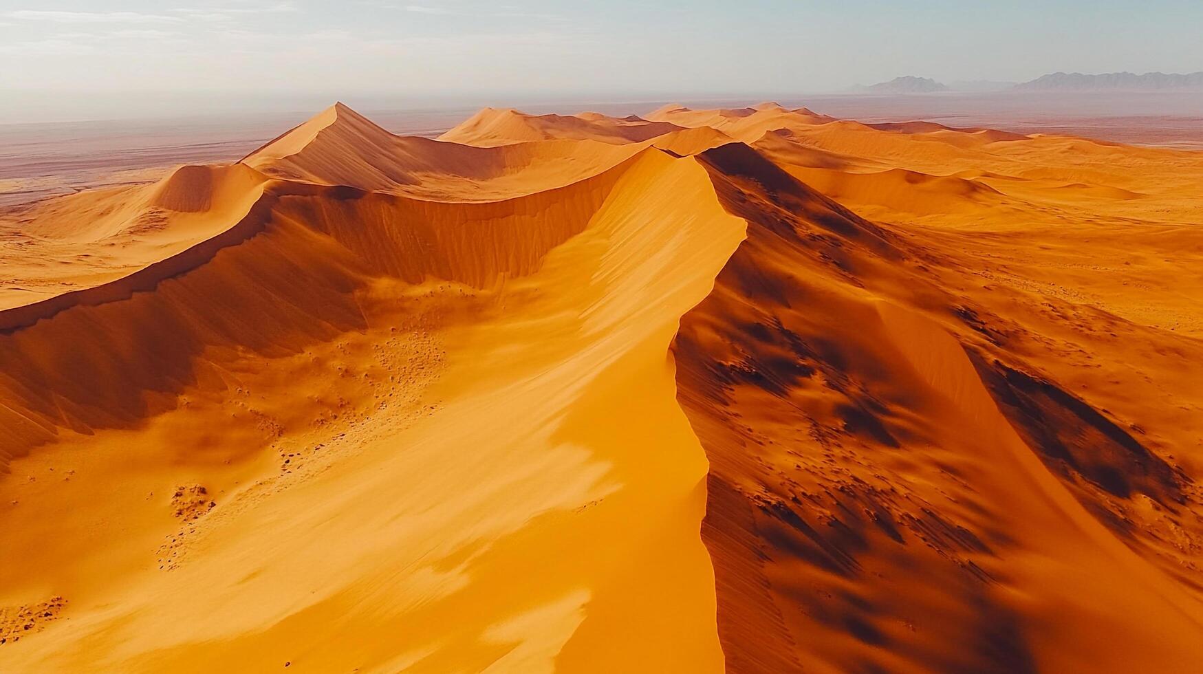Golden desert dunes stretching towards the horizon, creating a breathtaking landscape of arid beauty and serene vastness. photo