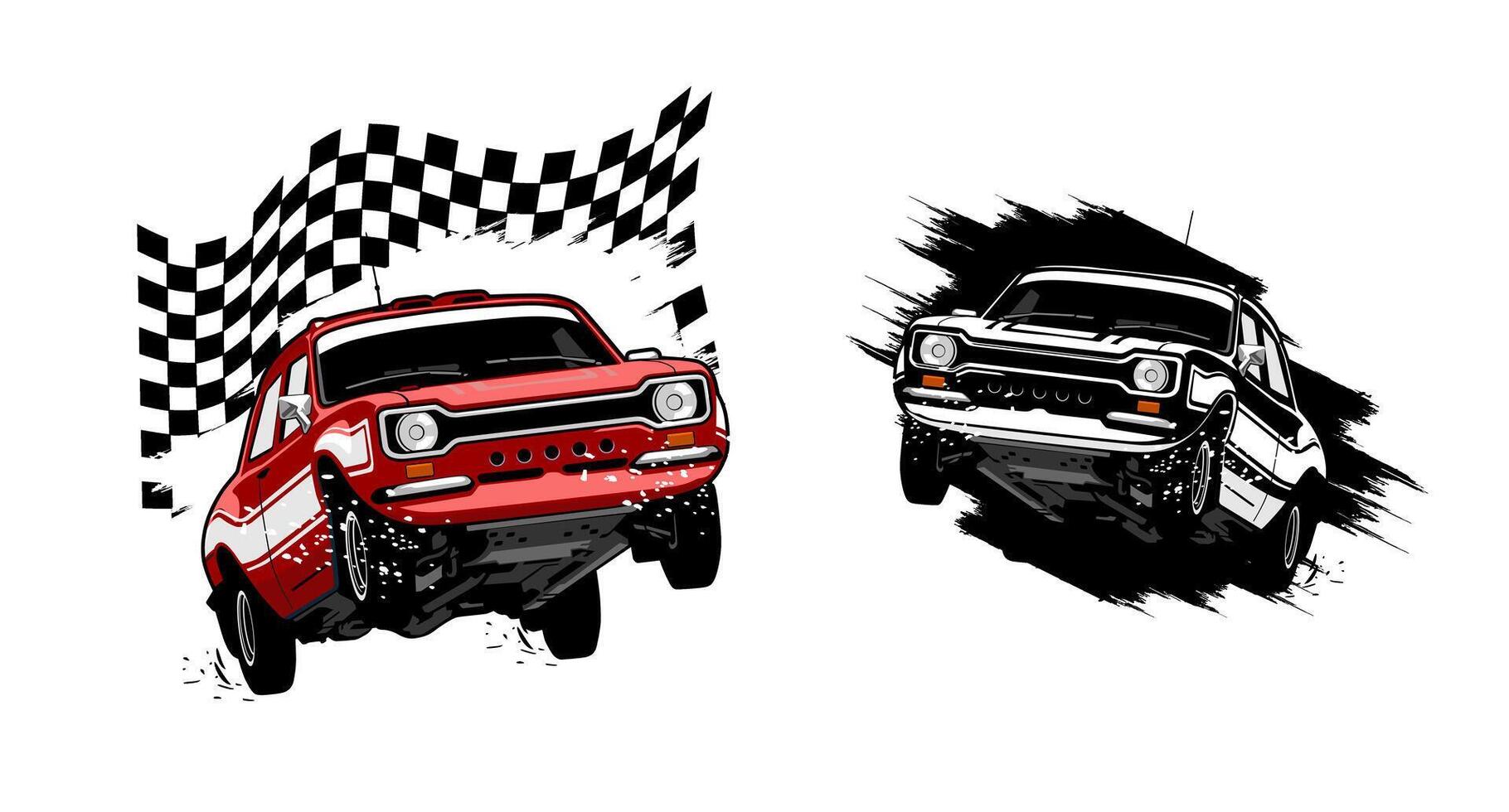 rally jump fly red classic car illustration design art vector