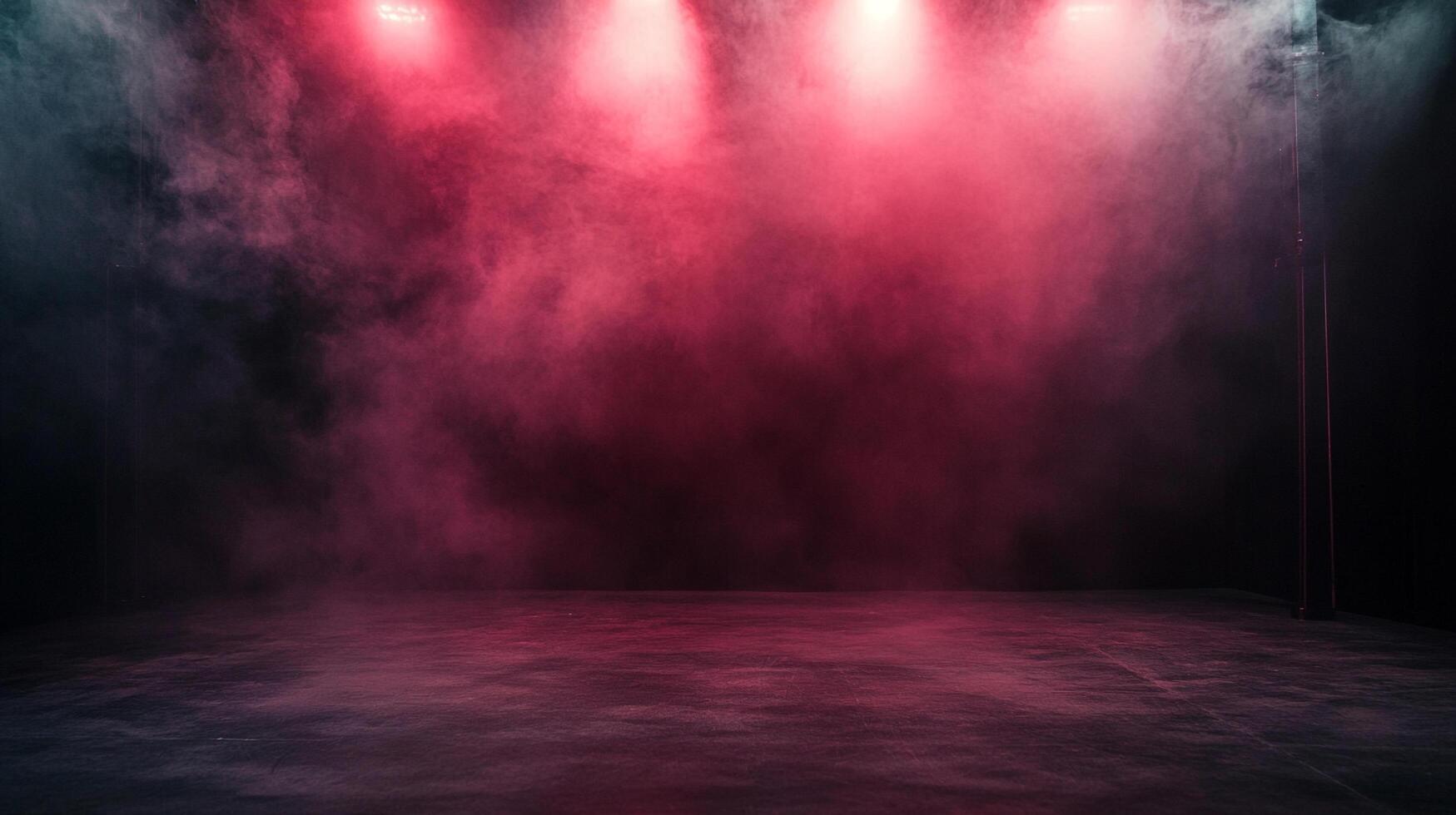 Mystical red spotlight in a smoky atmosphere. Dark stage with vibrant red and deep shadows. An enigmatic scene for creative expression. photo