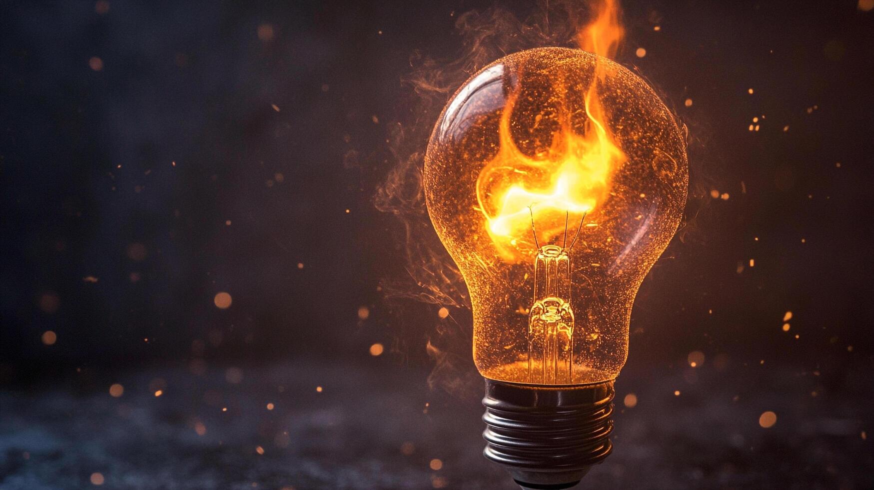 A striking image of a lightbulb ablaze with fiery energy, set against a dark backdrop that emphasizes the brightness of the flames. photo