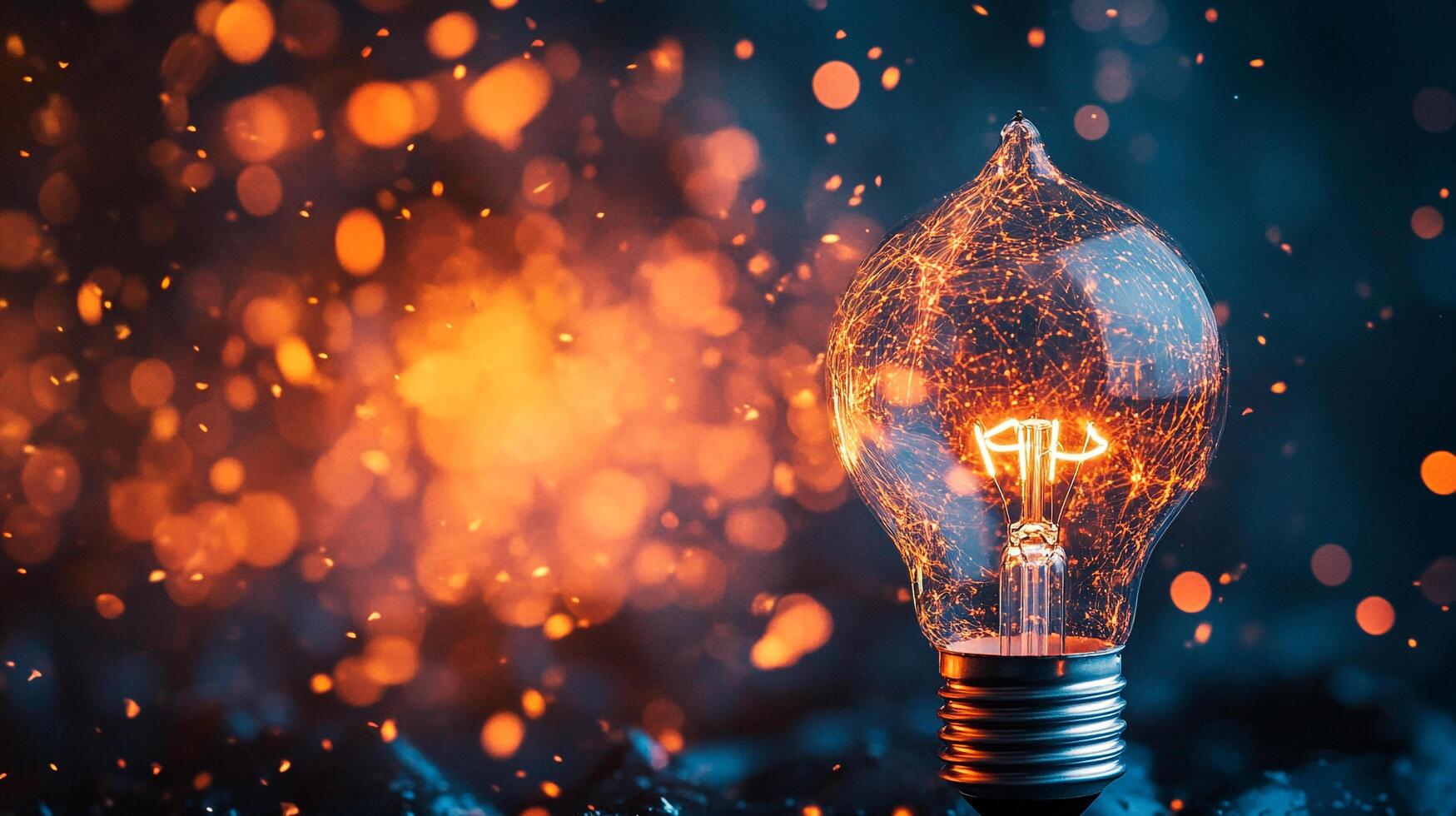 Illuminated light bulb surrounded by bokeh lights, radiating brilliance and highlighting the power of innovation and bright ideas. photo