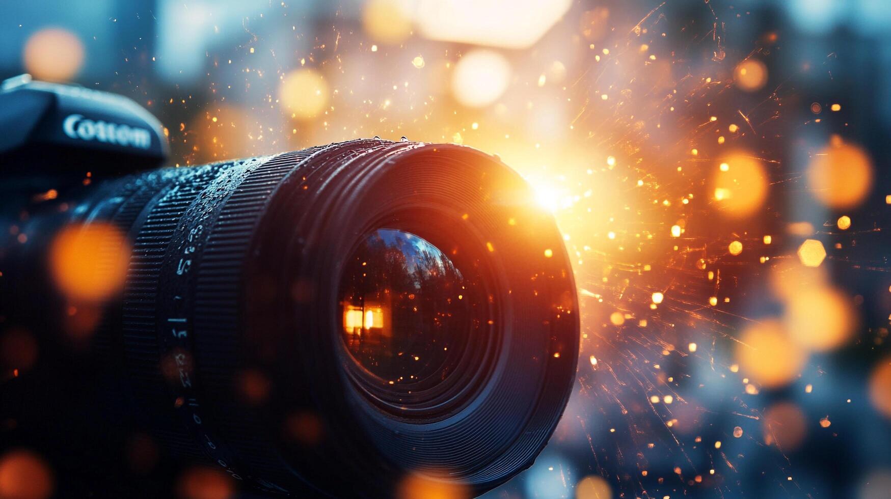 A close-up shot of a camera lens with sparkling lights creating a captivating and artistic visual effect for photography enthusiasts. photo
