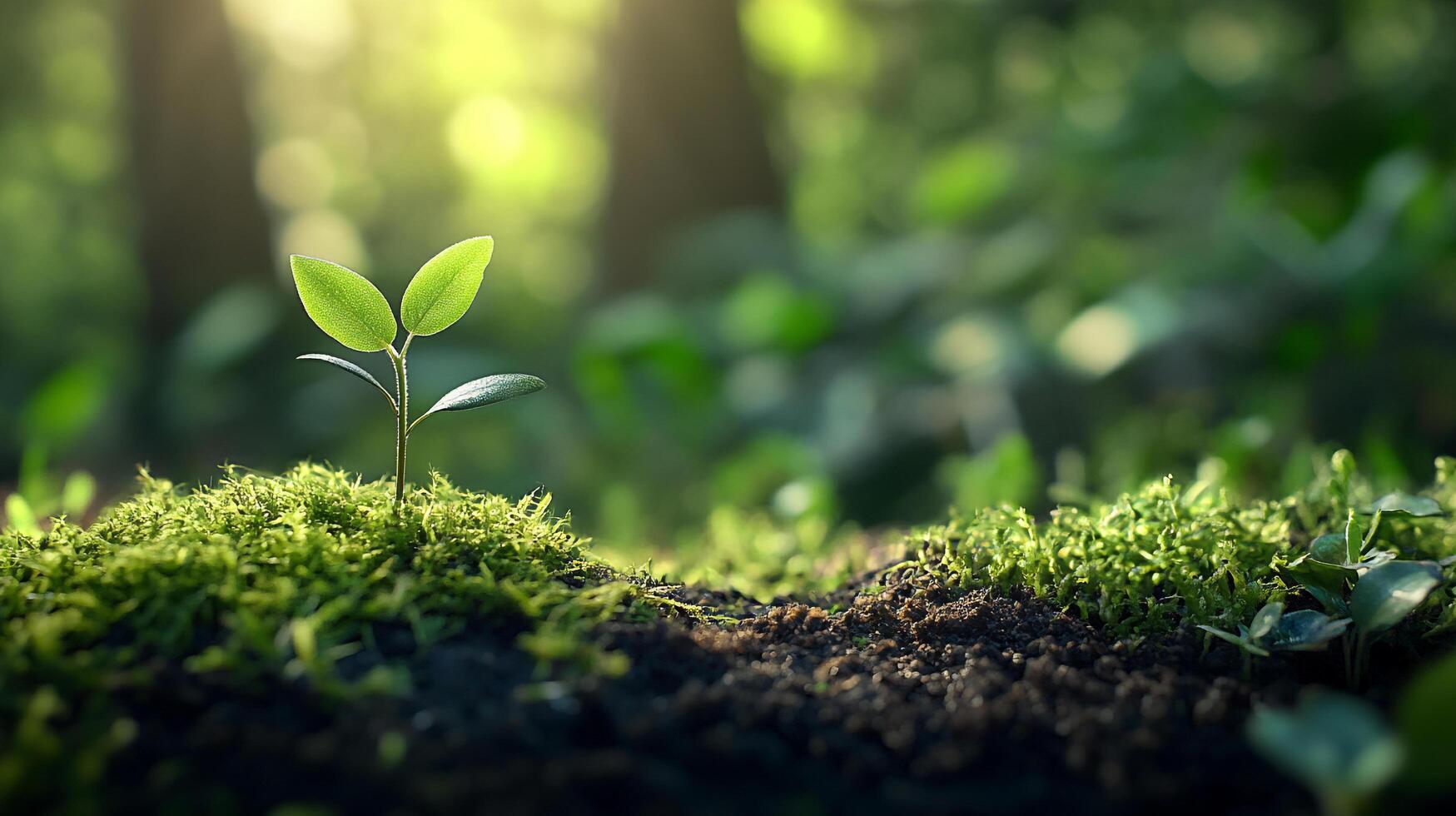 A delicate sprout emerges from fertile ground, symbolizing new beginnings and the resilience of nature's growth and sustainability. photo