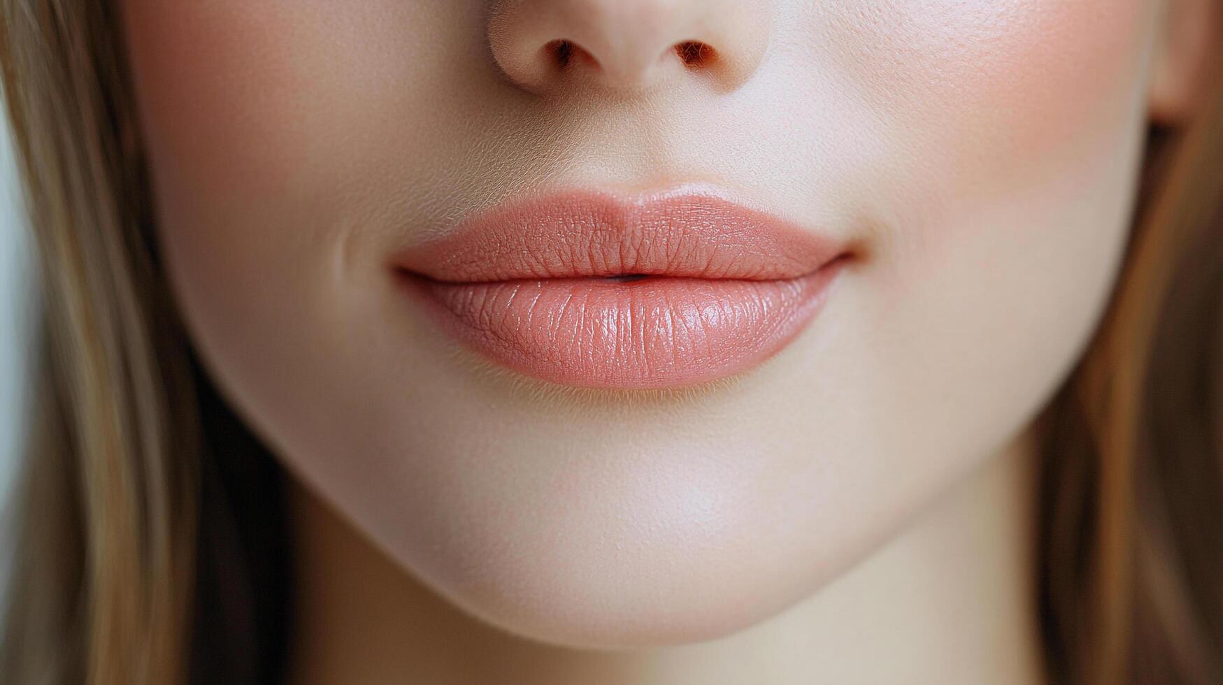 Close-up of a woman's face featuring her lips, nose and cheeks. The image showcases facial features in a bright, clean aesthetic. photo