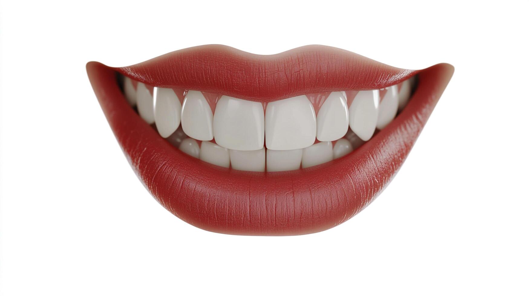 Close-up of a smile with perfect white teeth, red lipstick, and a bright background, showcasing oral health and aesthetic appeal. photo