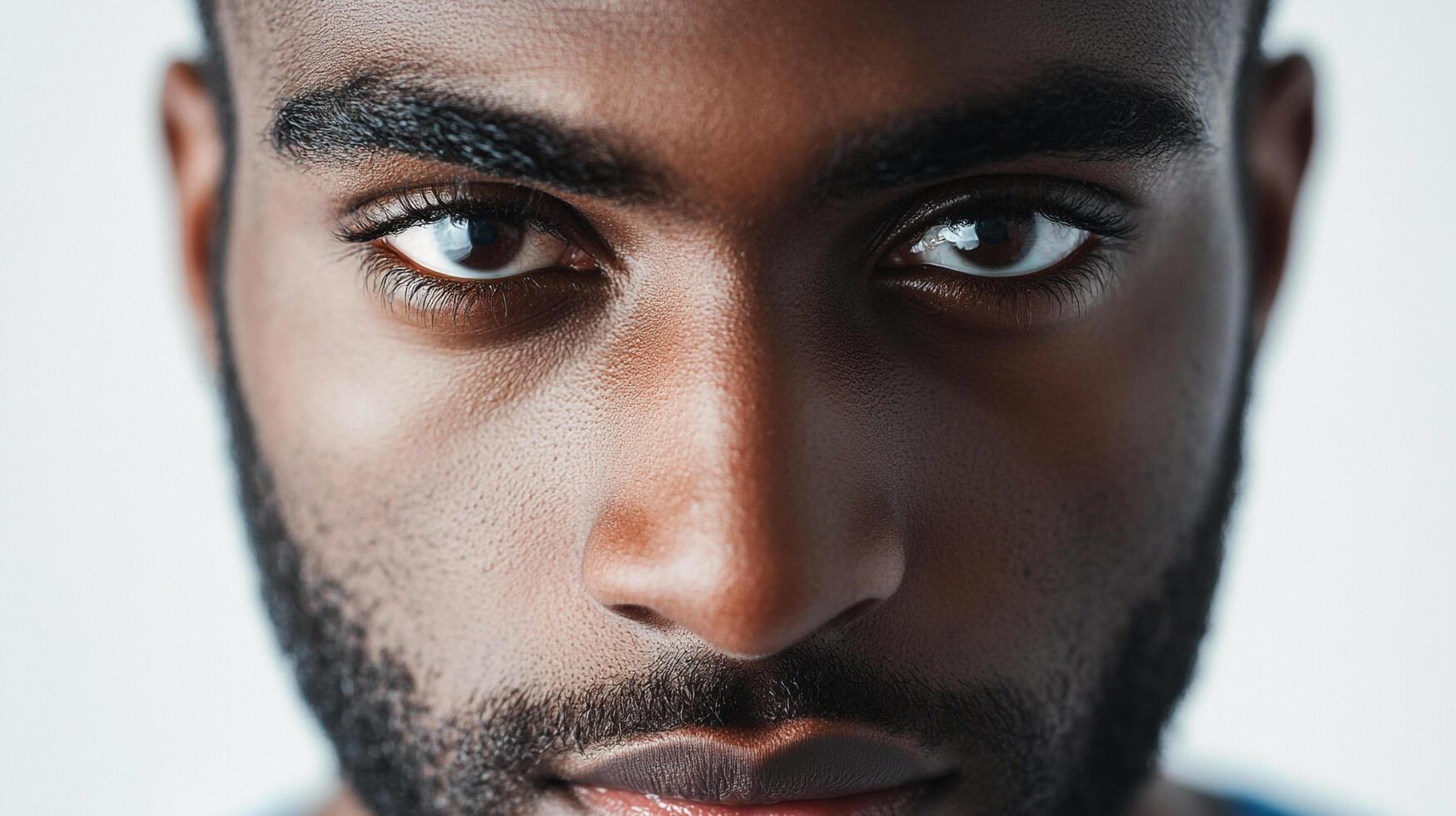 Intense, close-up portrait of a man with striking eyes. Focused gaze. Strong features. A study in visual communication. photo
