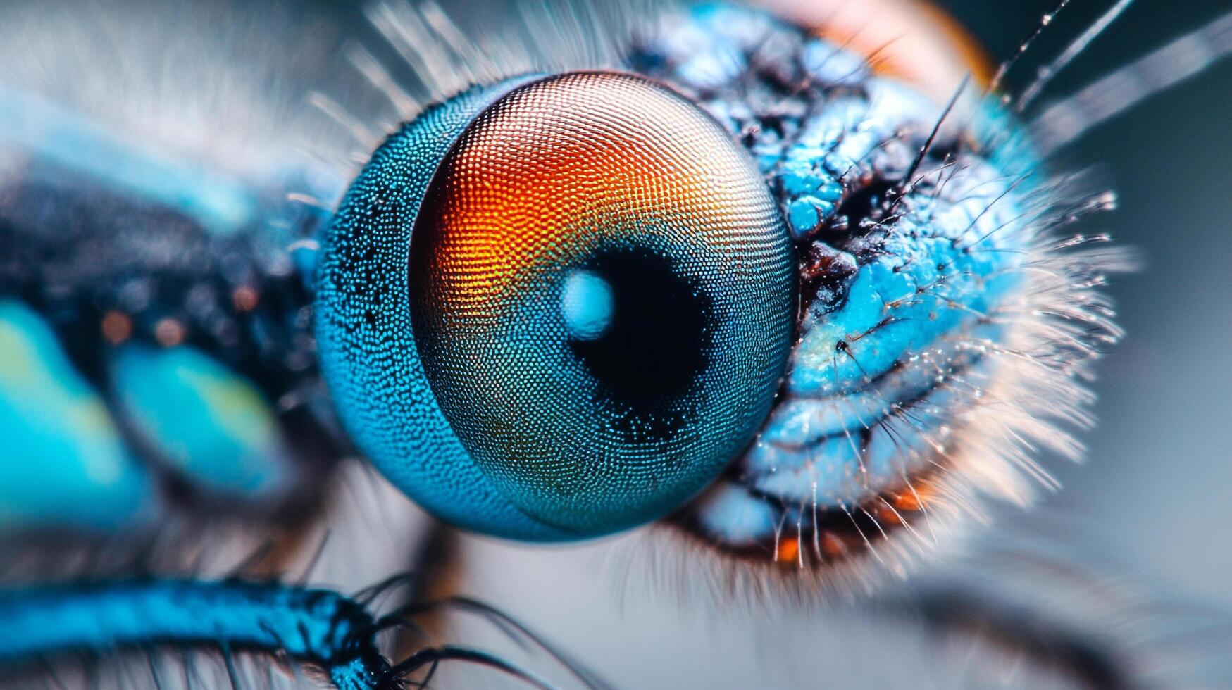 Extreme macro captures the intricate details of a damselfly's eye, revealing its complex, otherworldly beauty in vivid colors and textures. photo