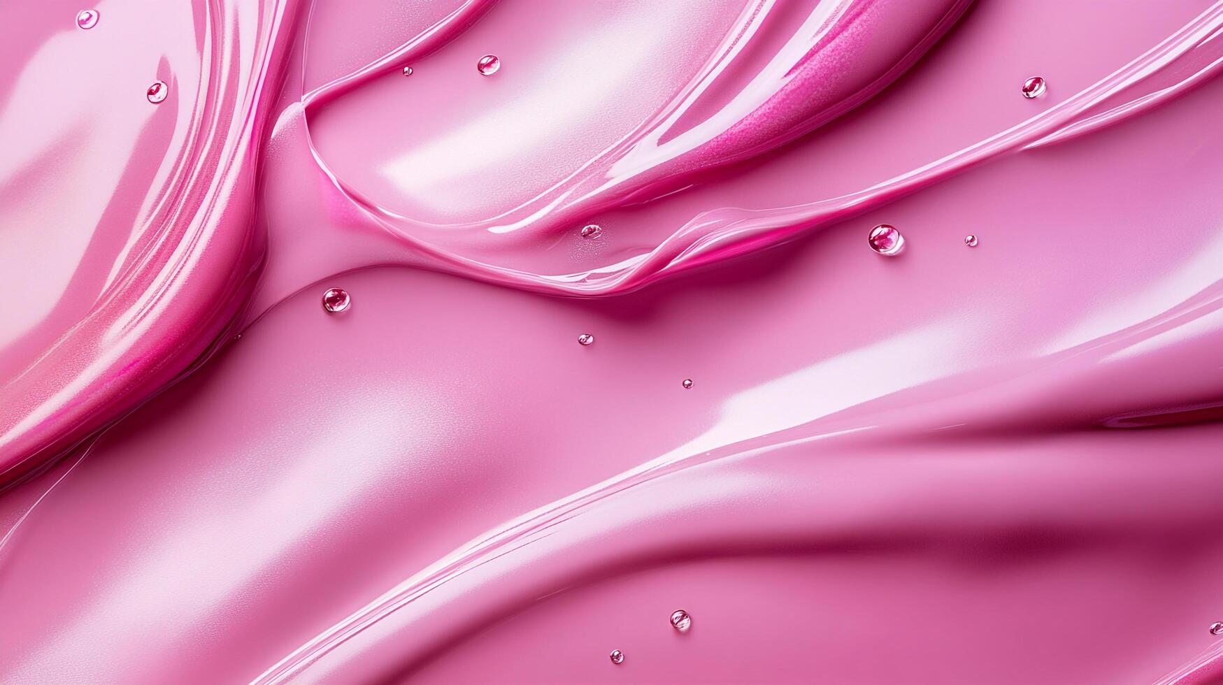 Abstract composition of smooth, swirled pink substance with tiny, clear droplets scattered across the surface, reflecting light. photo