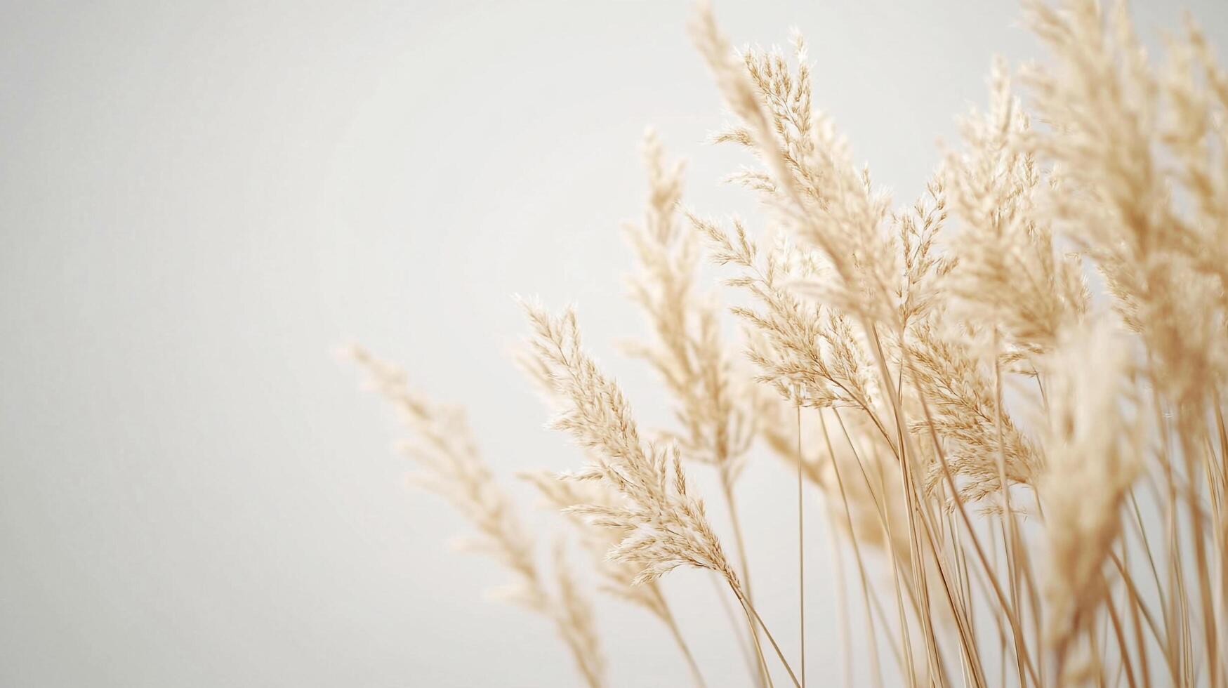 Neutral-toned, soft plumes of pampas grass against a light background, a botanical study in nature's understated beauty, textured and refined. photo