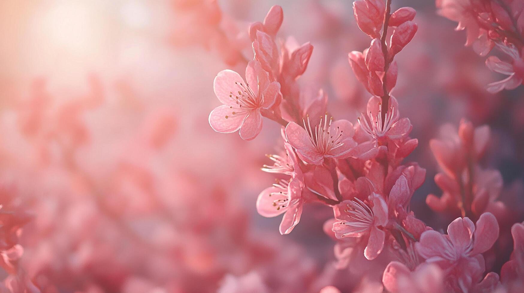 Delicate pink blossoms in soft light, creating a romantic and serene atmosphere. Spring's gentle beauty captured in a floral dreamscape. photo