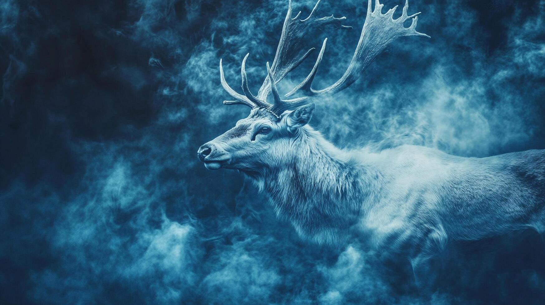 Majestic elk standing in blue hued fog. Beautiful shot of this noble animal with impressive antlers. Nature at it's finest. photo