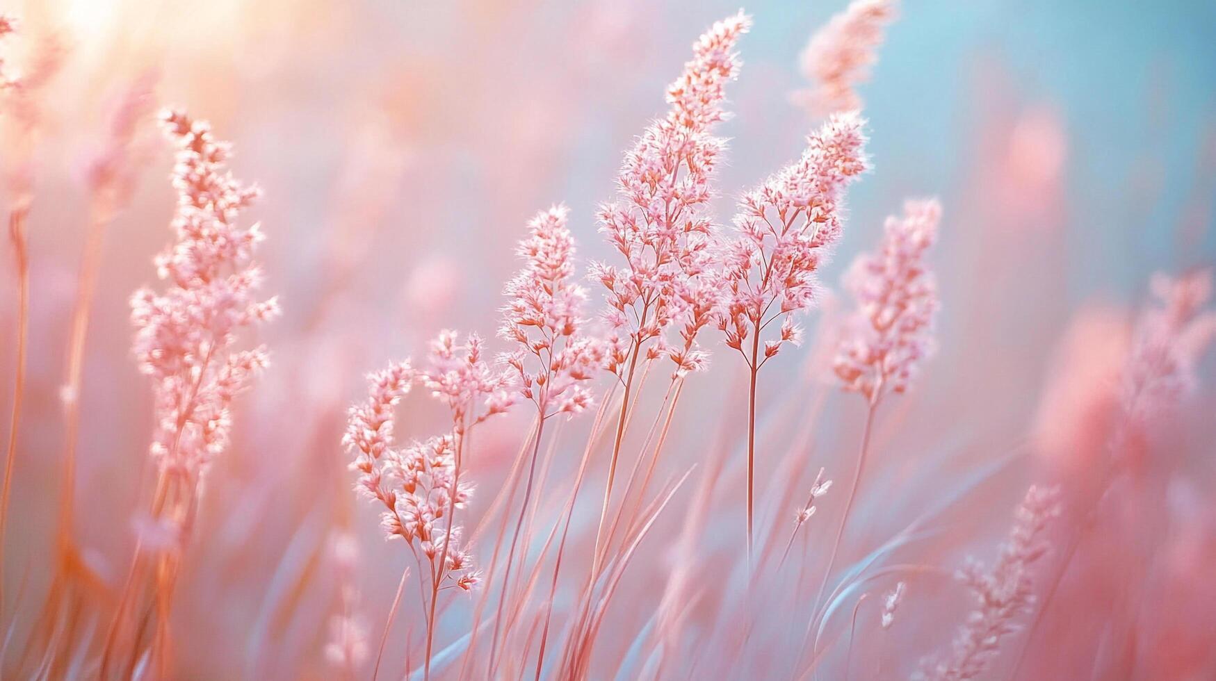 Delicate pink blossoms in a field, bathed in soft light. A serene and dreamy botanical scene, evoking peace and tranquility. photo