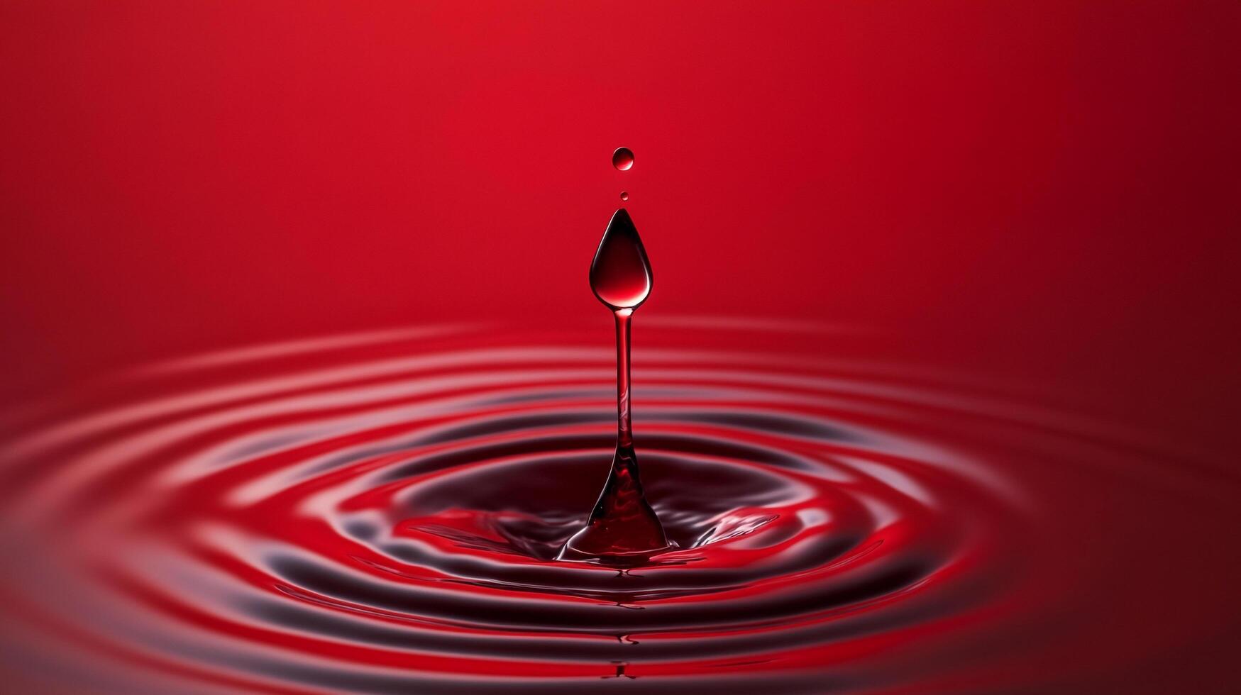 A high-speed photograph captures the precise moment of a liquid droplet impacting a smooth surface, creating elegant concentric ripples. photo
