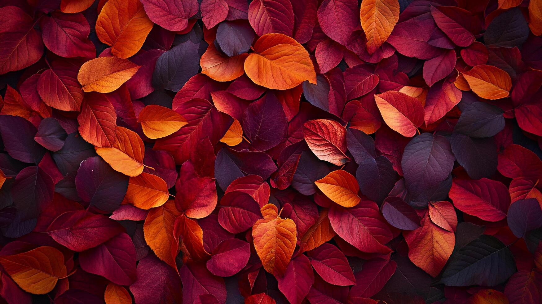 Autumn leaves create a vibrant mosaic of red, orange, and purple hues, showcasing nature's colorful transition in a stunning fall display. photo